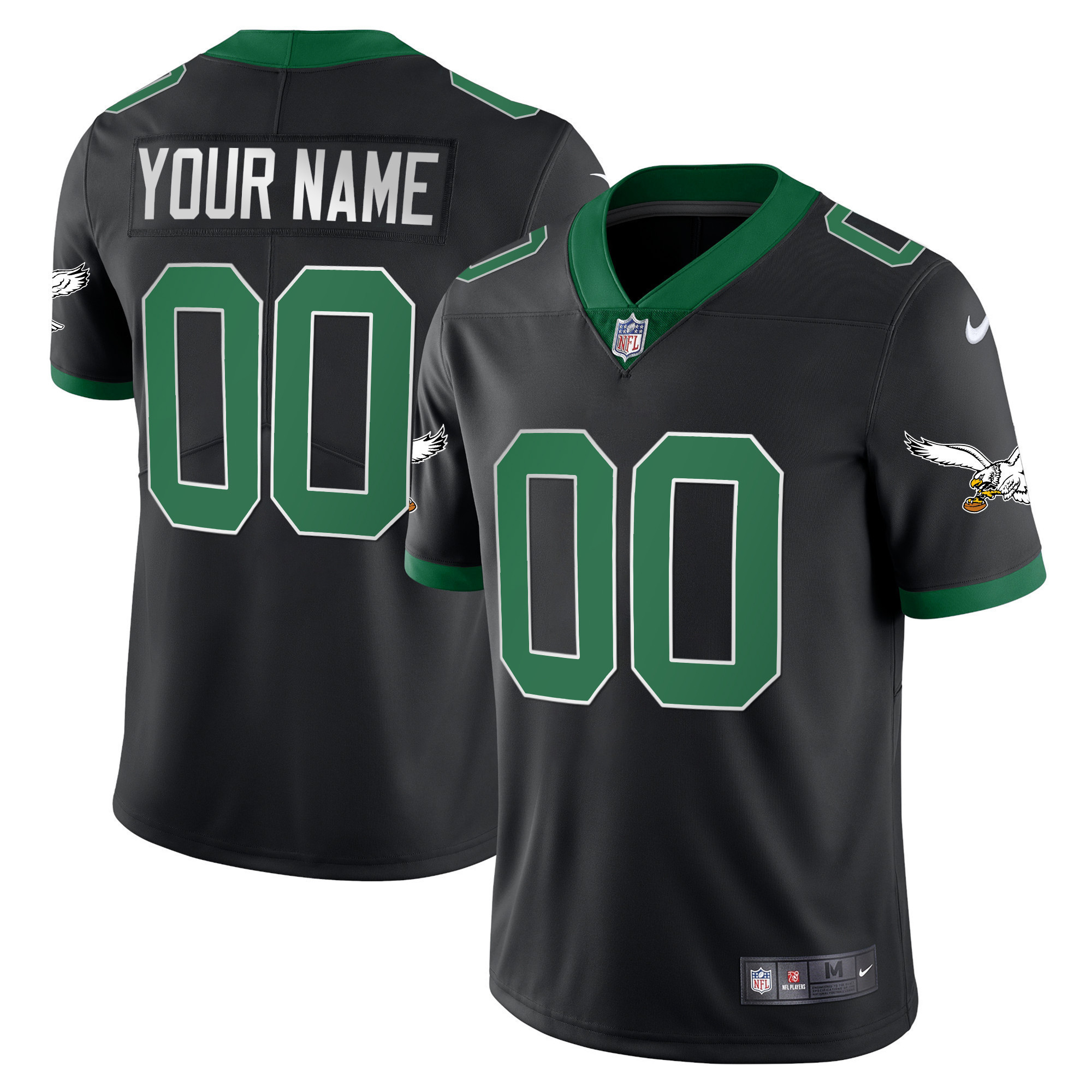 Philadelphia Eagles Gold & Kelly Vapor Custom Kelly Black Jersey - All Stitched