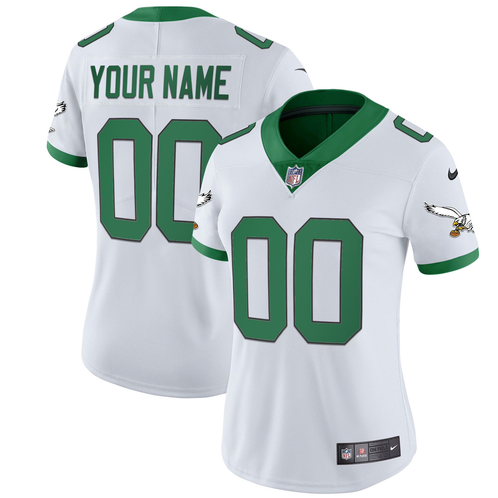 Philadelphia Eagles Gold & Kelly Vapor Custom Kelly White Jersey - All Stitched