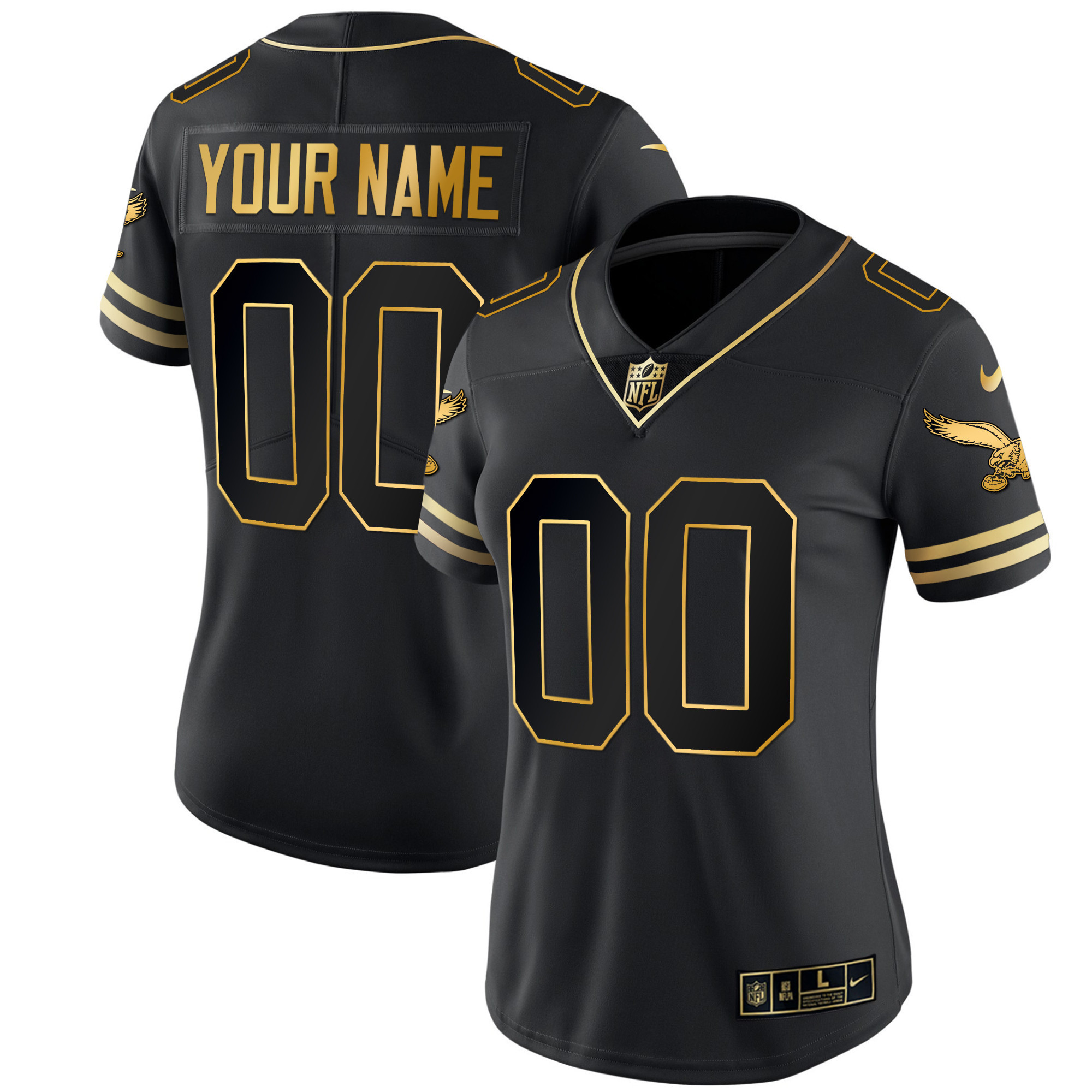 Philadelphia Eagles Gold & Kelly Vapor Custom V2 Black Gold Jersey - All Stitched
