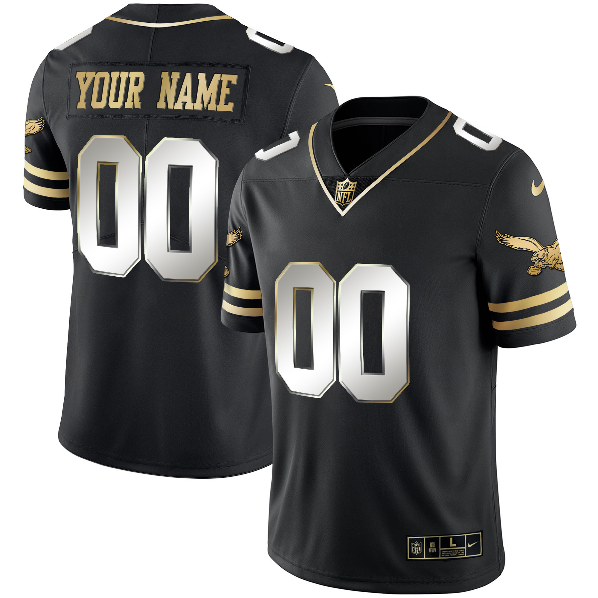 Philadelphia Eagles Gold & Kelly Vapor Custom V2 Black Limited Jersey - All Stitched