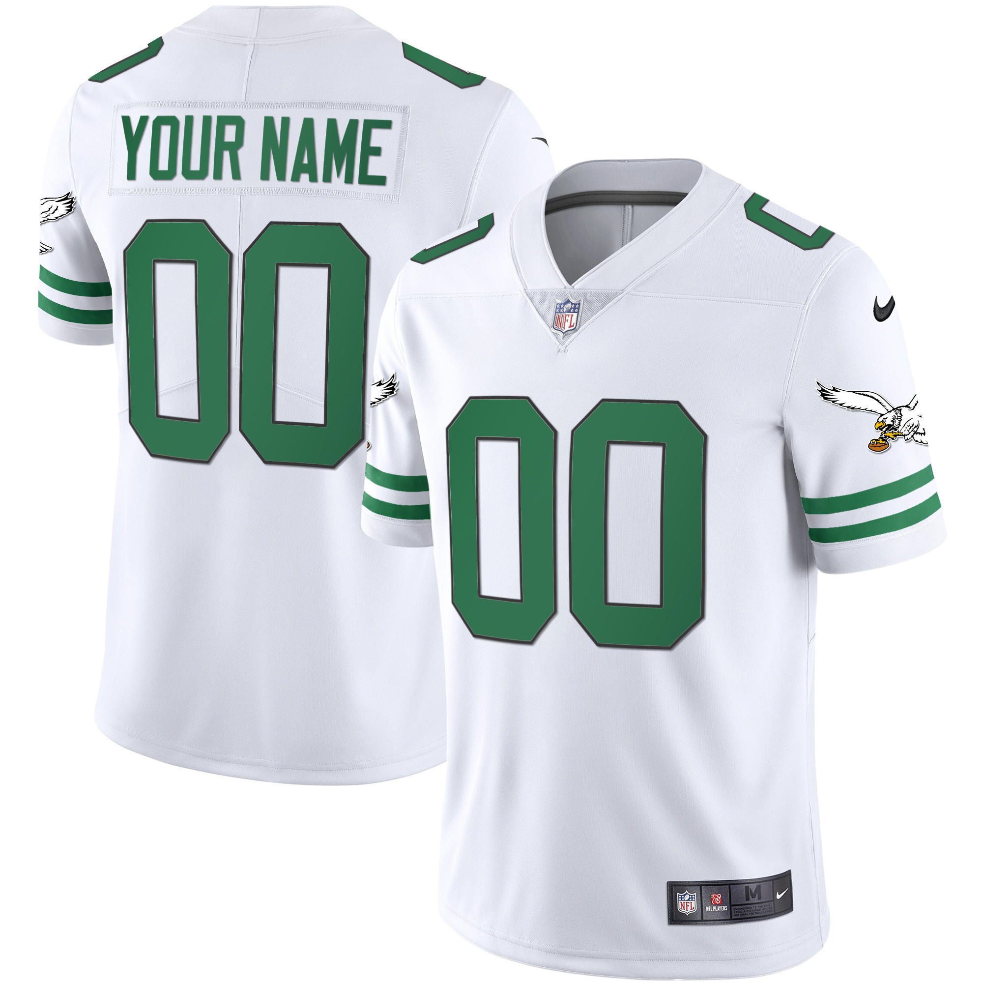 Philadelphia Eagles Gold & Kelly Vapor Custom V2 Kelly White Jersey - All Stitched