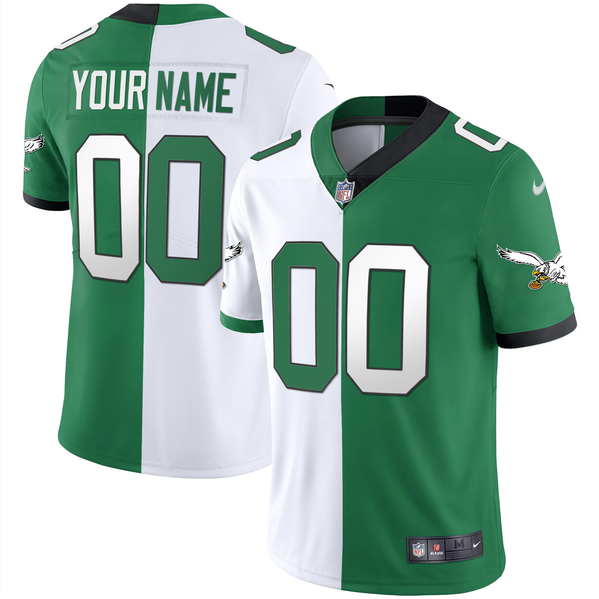 Philadelphia Eagles Gold & Kelly Vapor Custom V2 Split Jersey - All Stitched