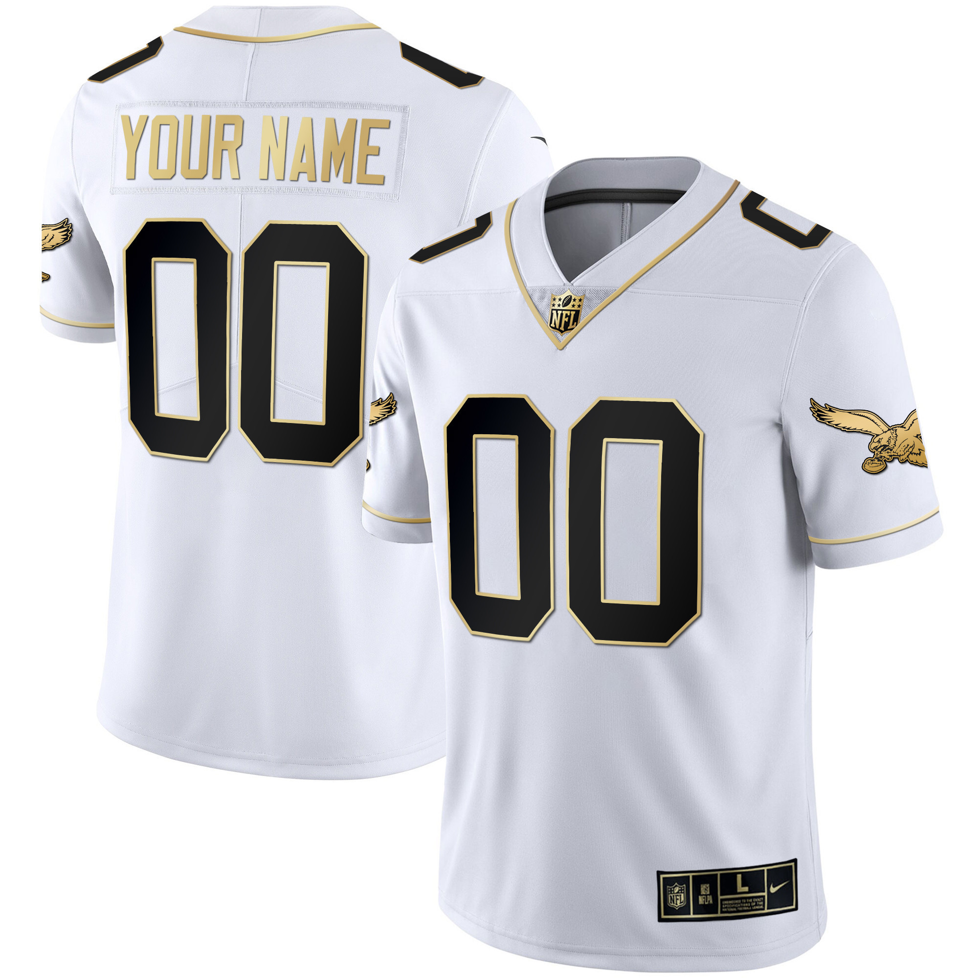 Philadelphia Eagles Gold & Kelly Vapor Custom White Gold Jersey - All Stitched