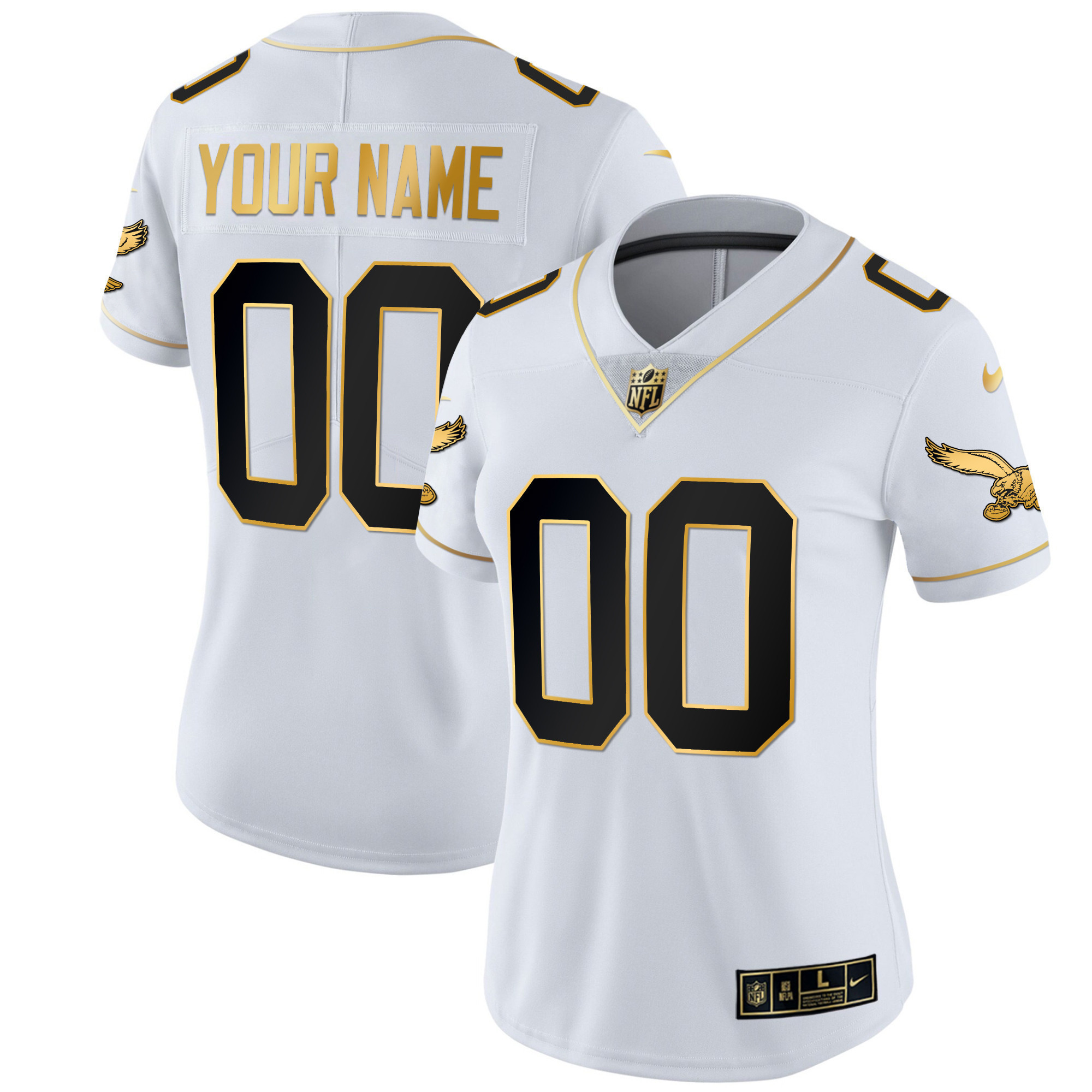Philadelphia Eagles Gold & Kelly Vapor Custom White Gold Jersey - All Stitched
