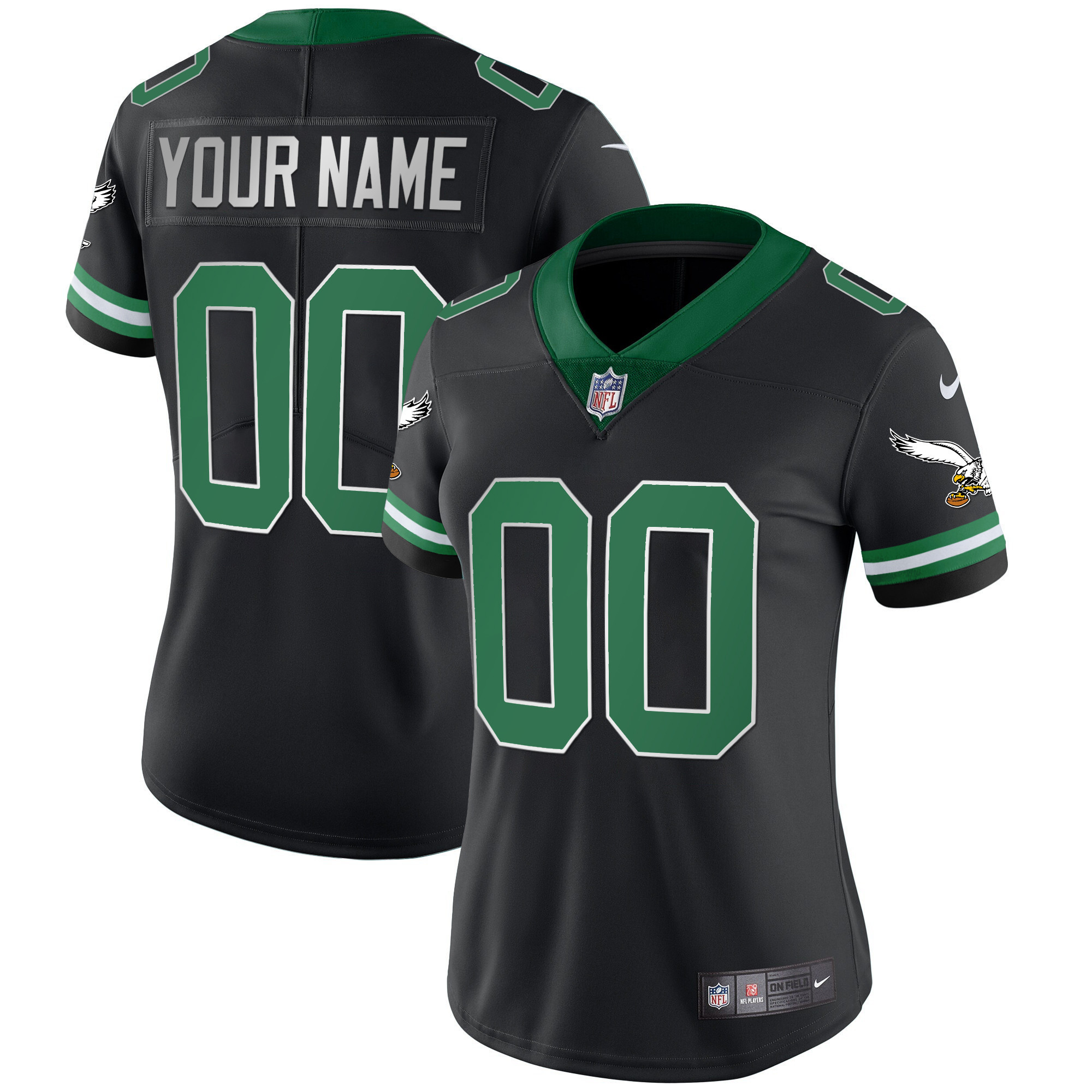 Philadelphia Eagles Gold & Kelly Vapor Throwback Kelly Black Jersey - All Stitched