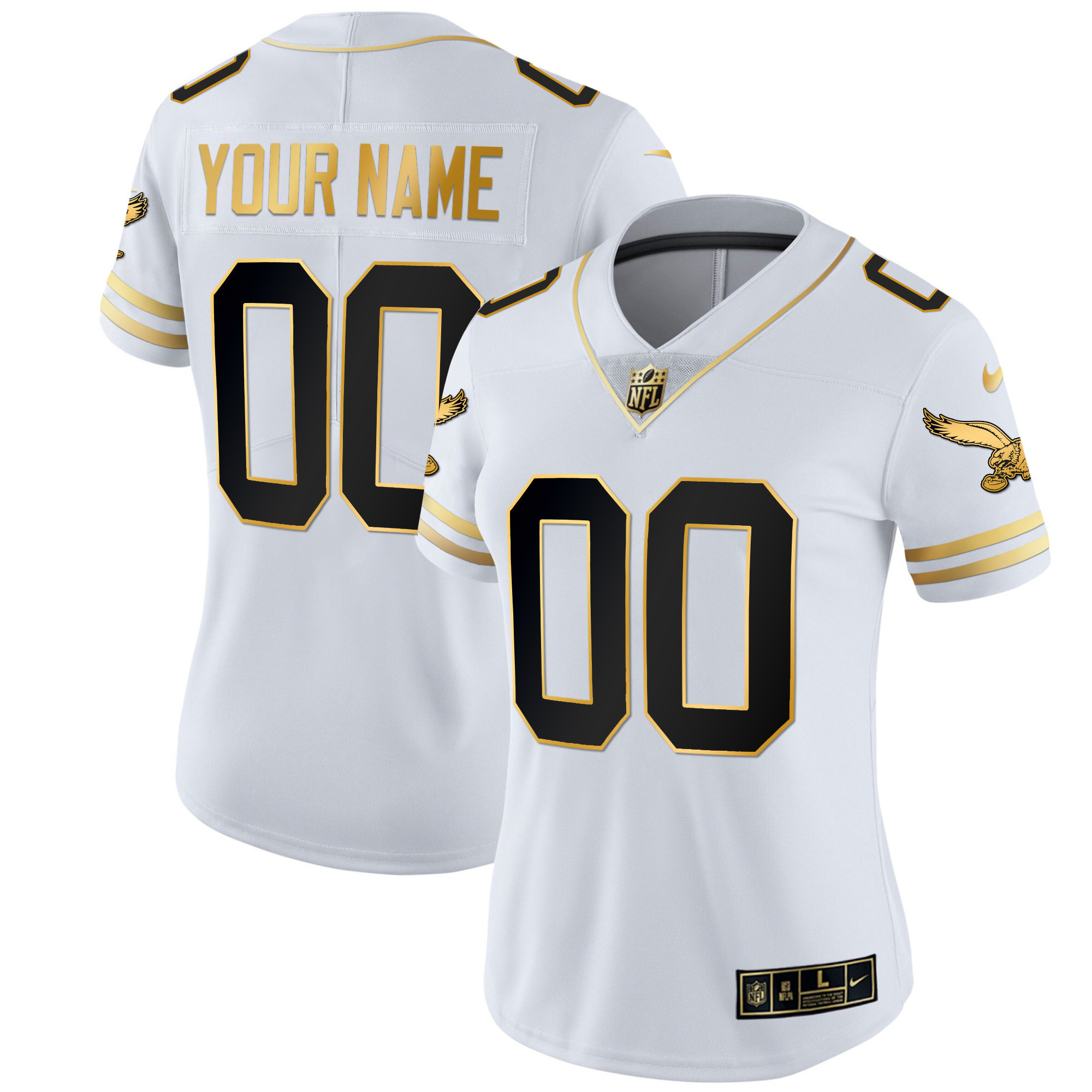 Philadelphia Eagles Gold & Kelly Vapor Throwback White Gold Jersey - All Stitched