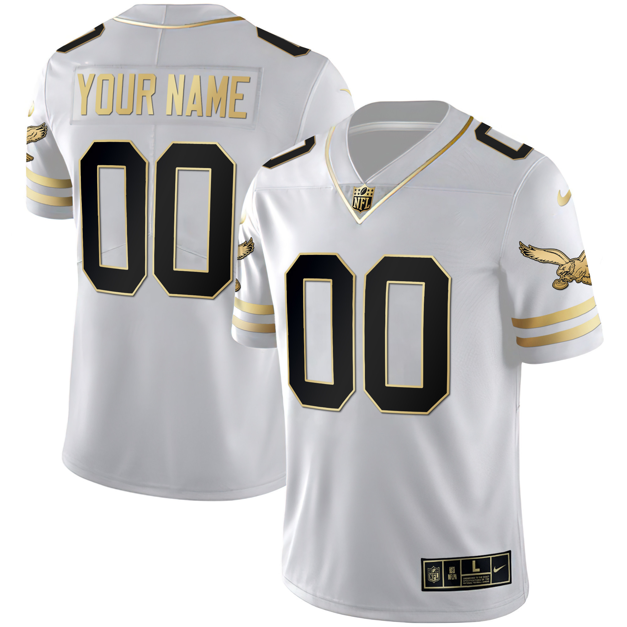 Philadelphia Eagles Gold & Kelly Vapor Throwback White Gold Jersey - All Stitched