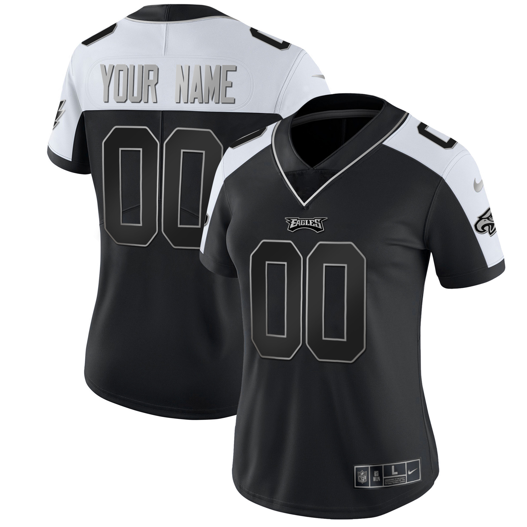 Philadelphia Eagles Gold & Split Custom Name and Number Alternate Black Silver Jersey - All Stitched