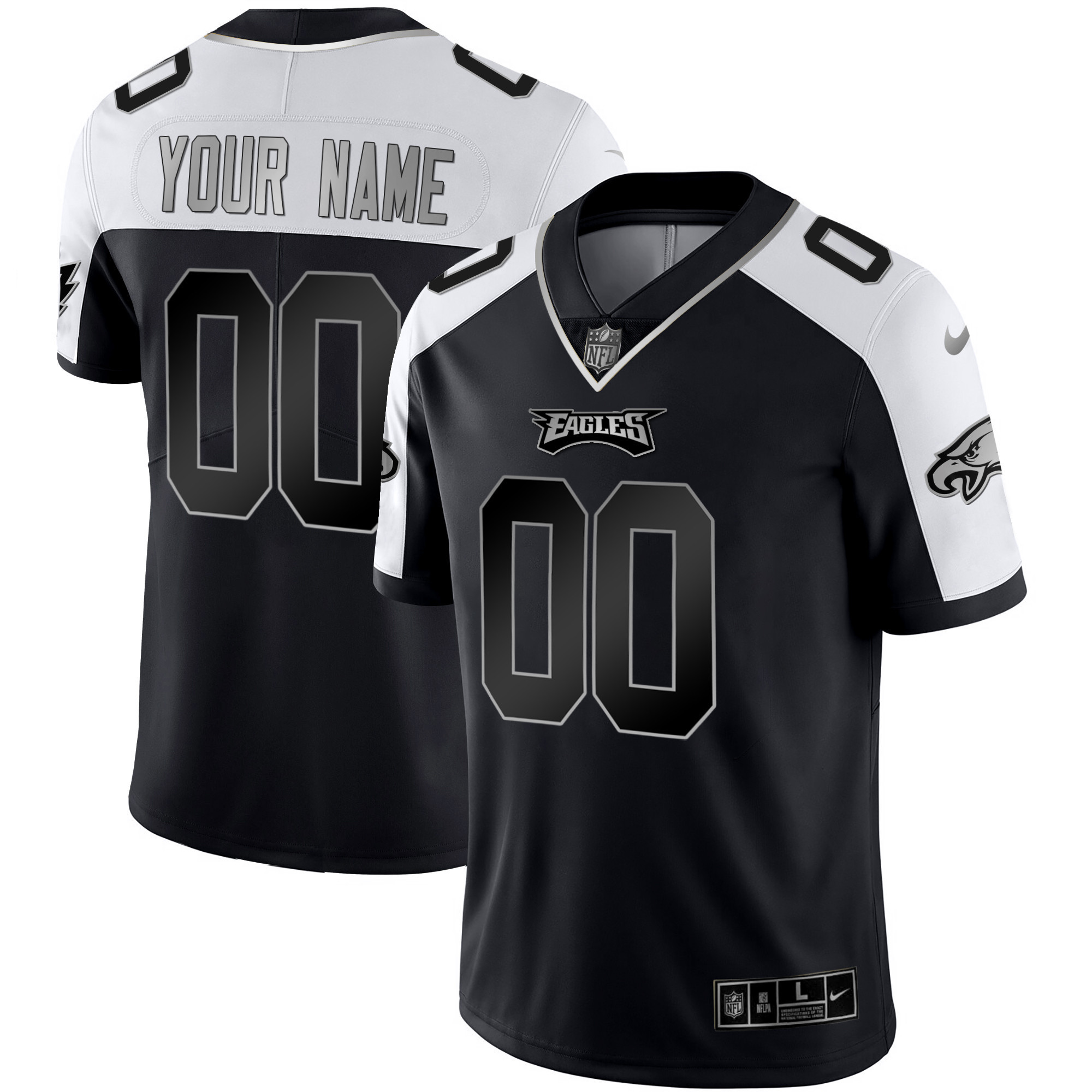 Philadelphia Eagles Gold & Split Custom Name and Number Alternate Black Silver Jersey - All Stitched