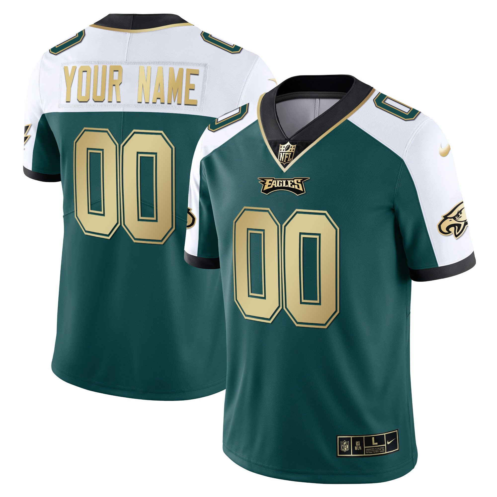 Philadelphia Eagles Gold & Split Custom Name and Number Alternate Green Jersey - All Stitched