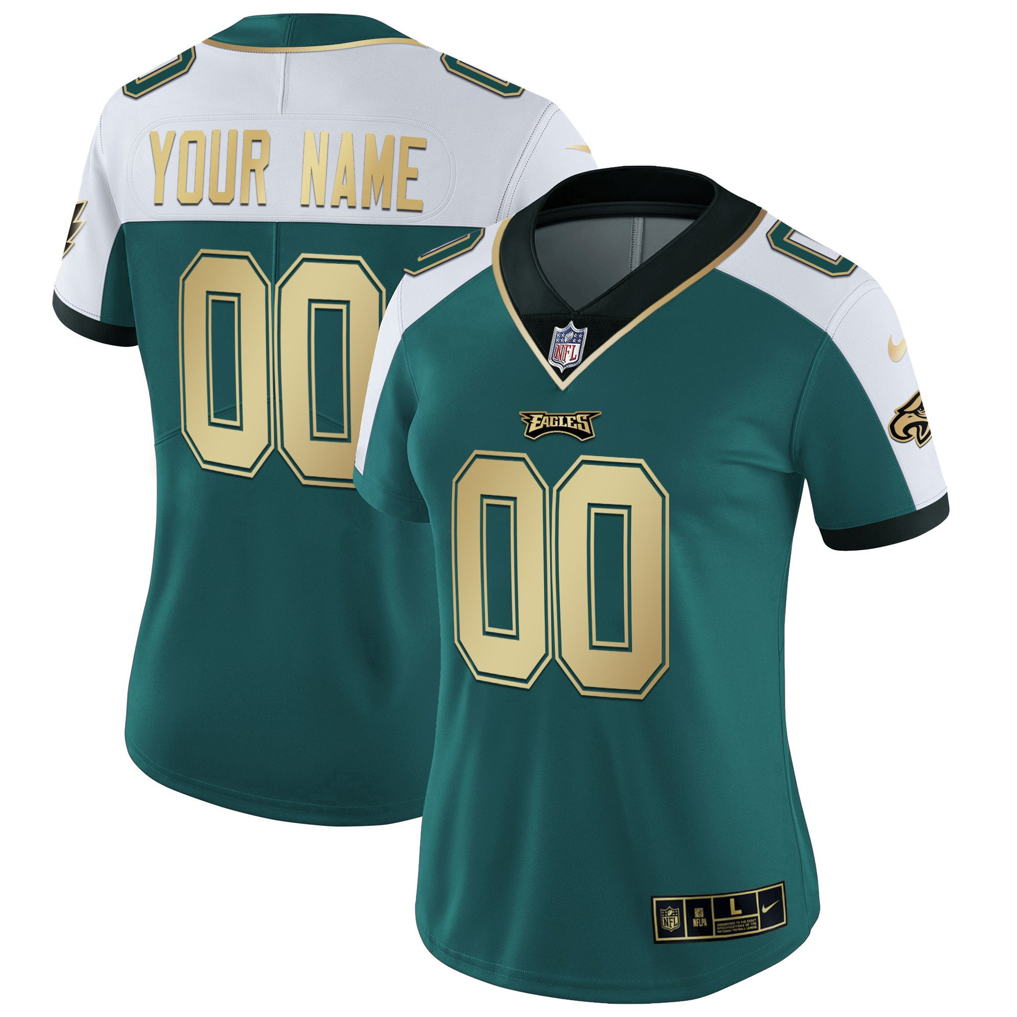Philadelphia Eagles Gold & Split Custom Name and Number Alternate Green Jersey - All Stitched