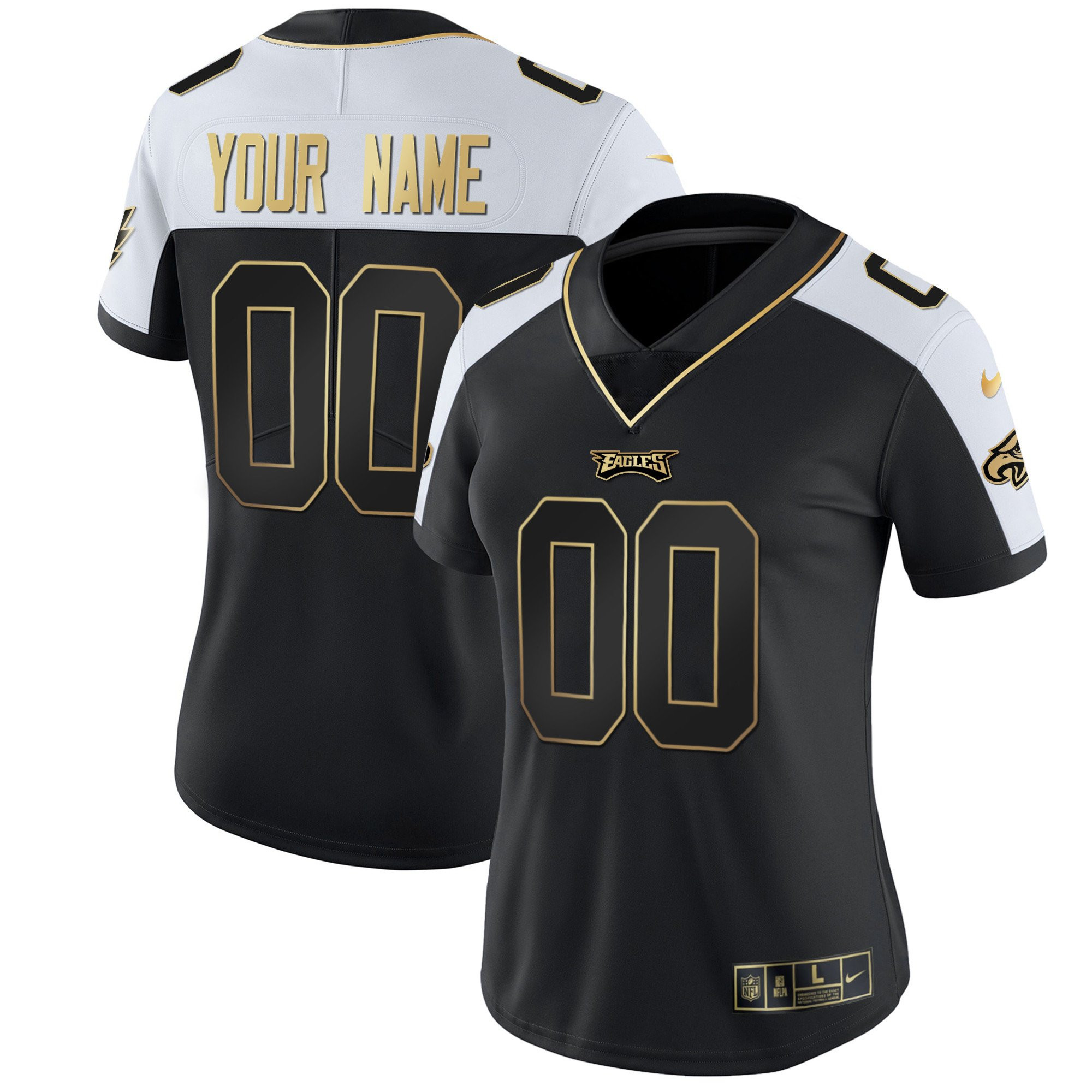Philadelphia Eagles Gold & Split Custom Name and Number Alternate Jersey - All Stitched