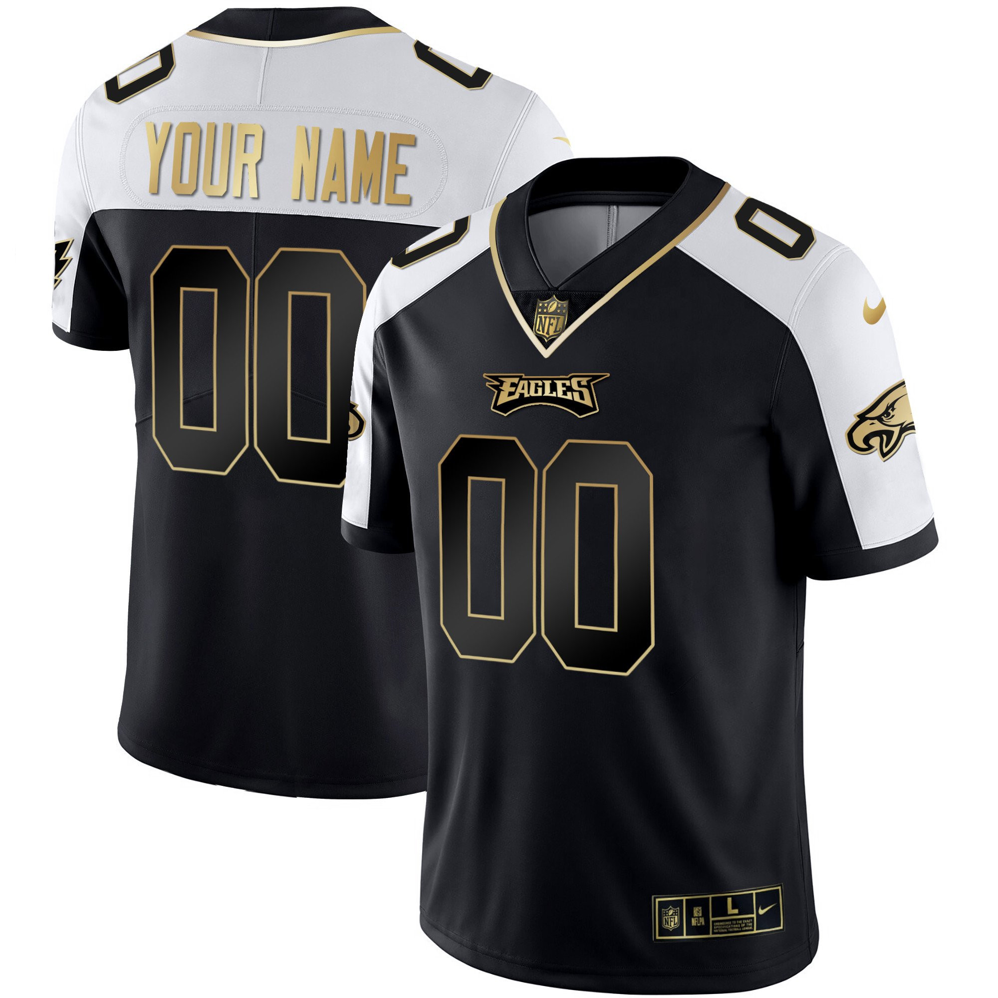 Philadelphia Eagles Gold & Split Custom Name and Number Alternate Jersey - All Stitched