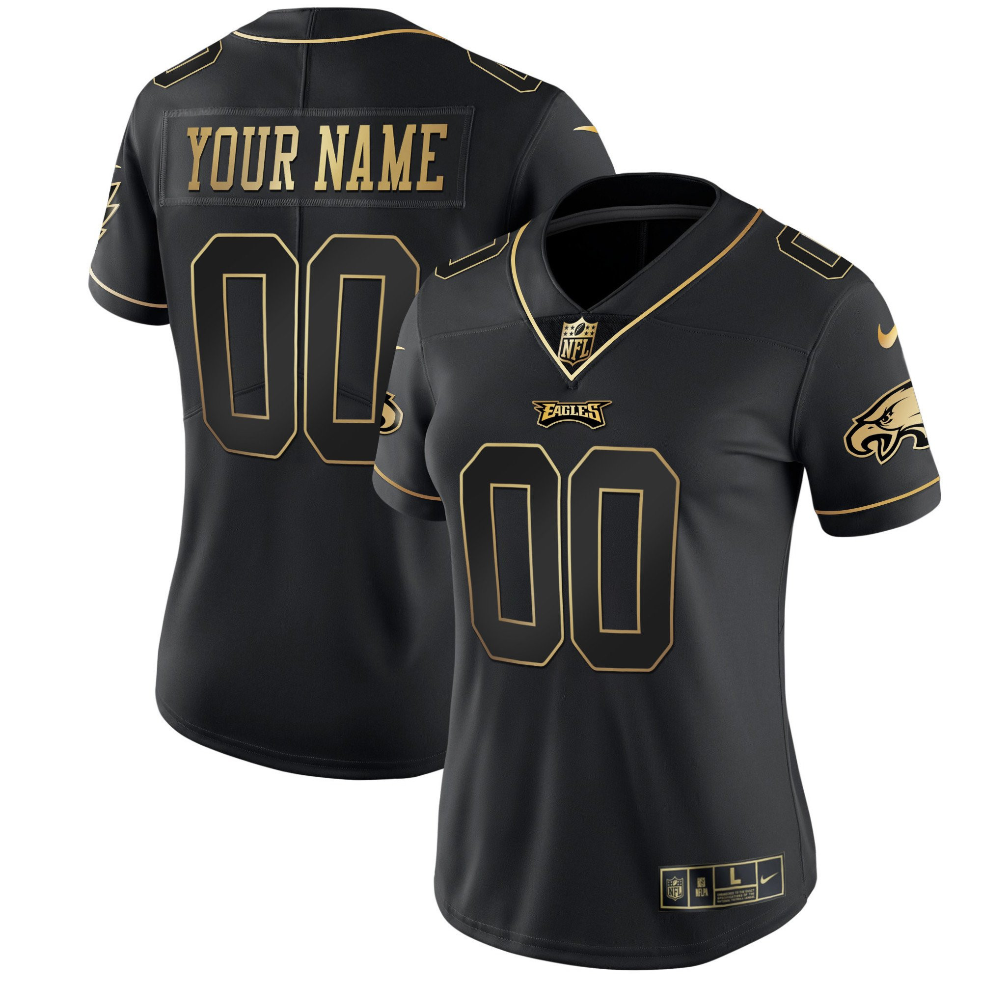 Philadelphia Eagles Gold & Split Custom Name and Number Black Gold Jersey - All Stitched