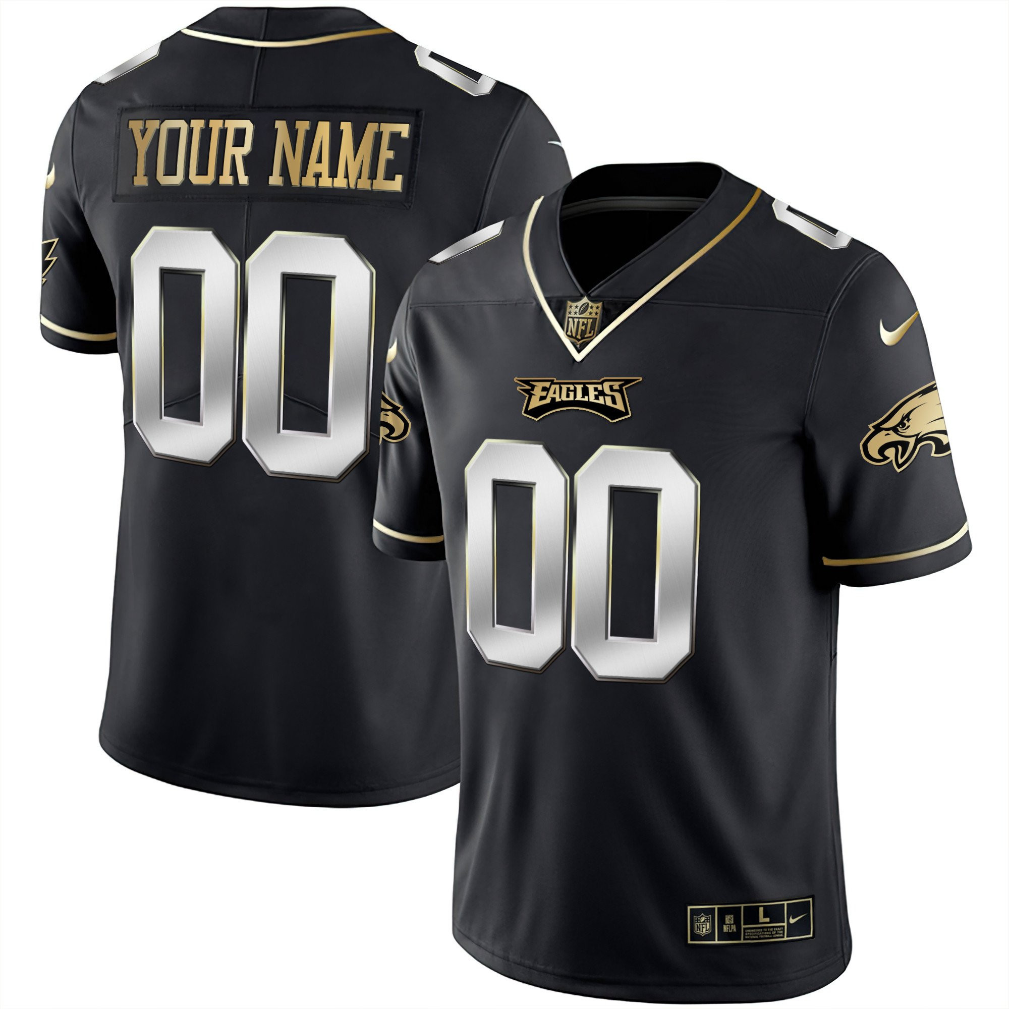 Philadelphia Eagles Gold & Split Custom Name and Number Black Limited Jersey - All Stitched