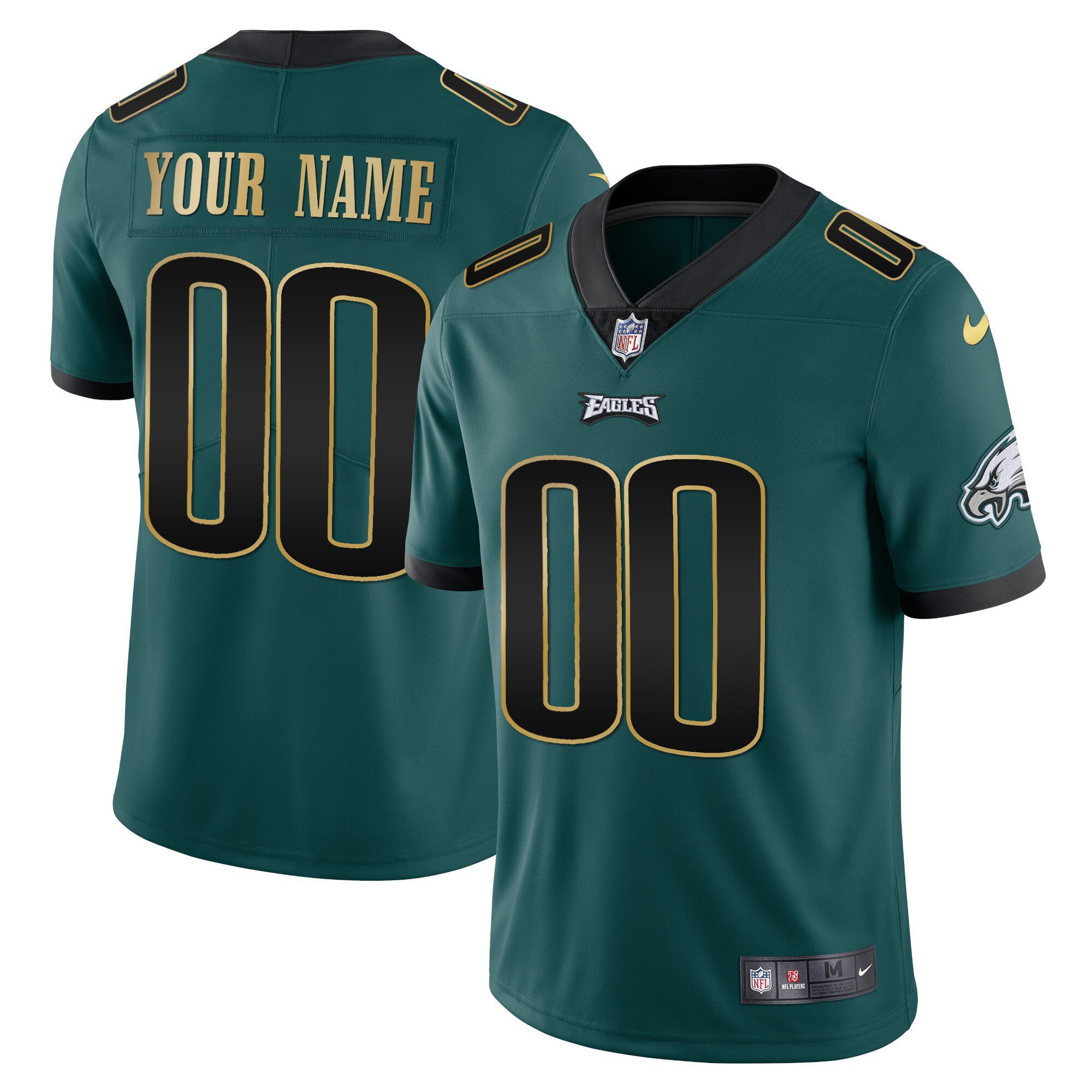 Philadelphia Eagles Gold & Split Custom Name and Number Midnight Green Gold Trim Jersey - All Stitched