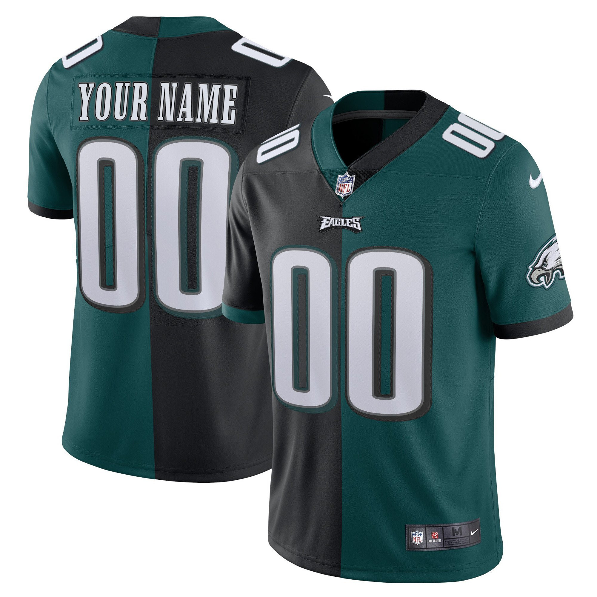 Philadelphia Eagles Gold & Split Custom Name and Number Split Black Green Jersey - All Stitched