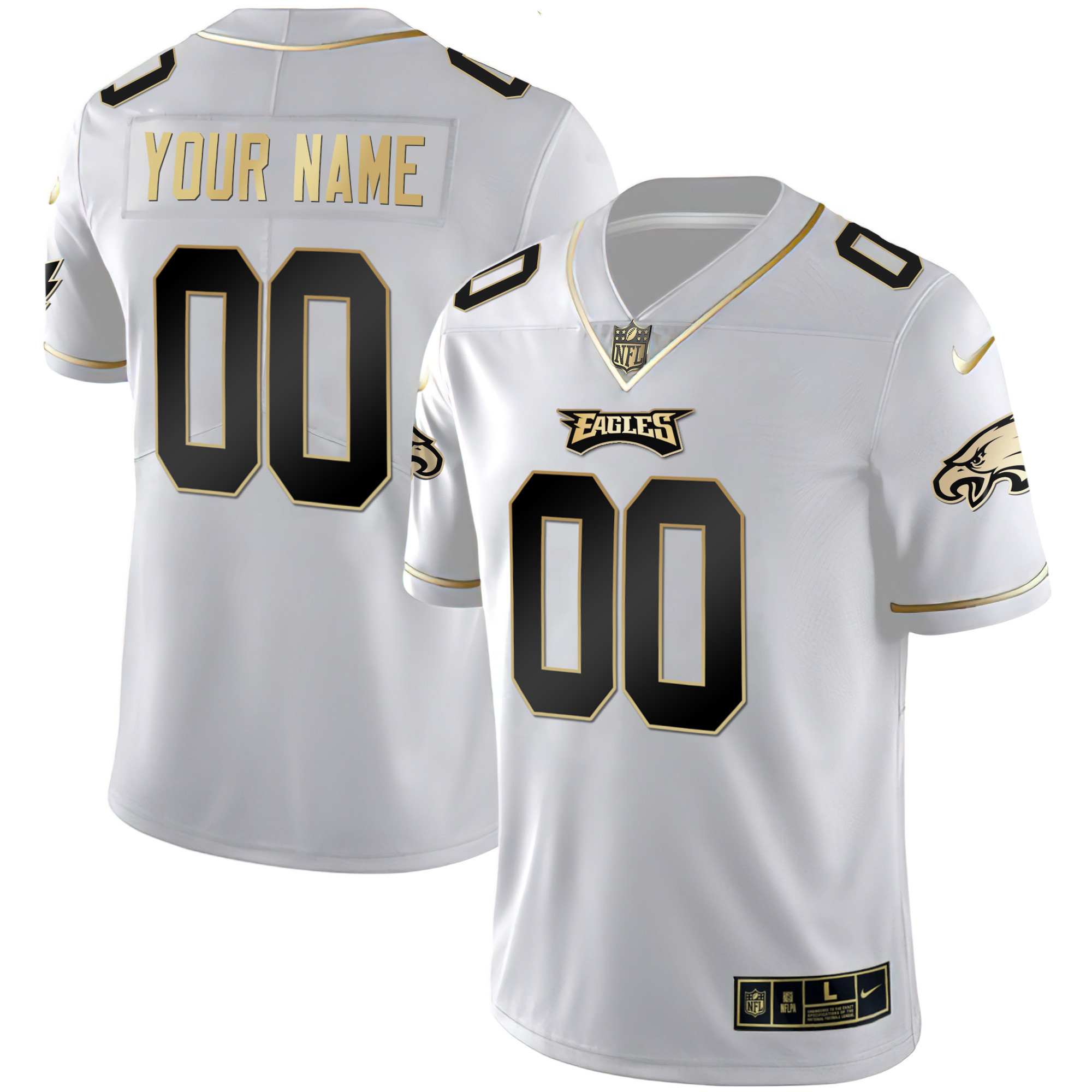 Philadelphia Eagles Gold & Split Custom Name and Number White Gold Jersey - All Stitched