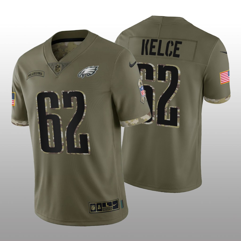 Philadelphia Eagles Jason Kelce Olive Jersey 2022 Salute To Service - Men's
