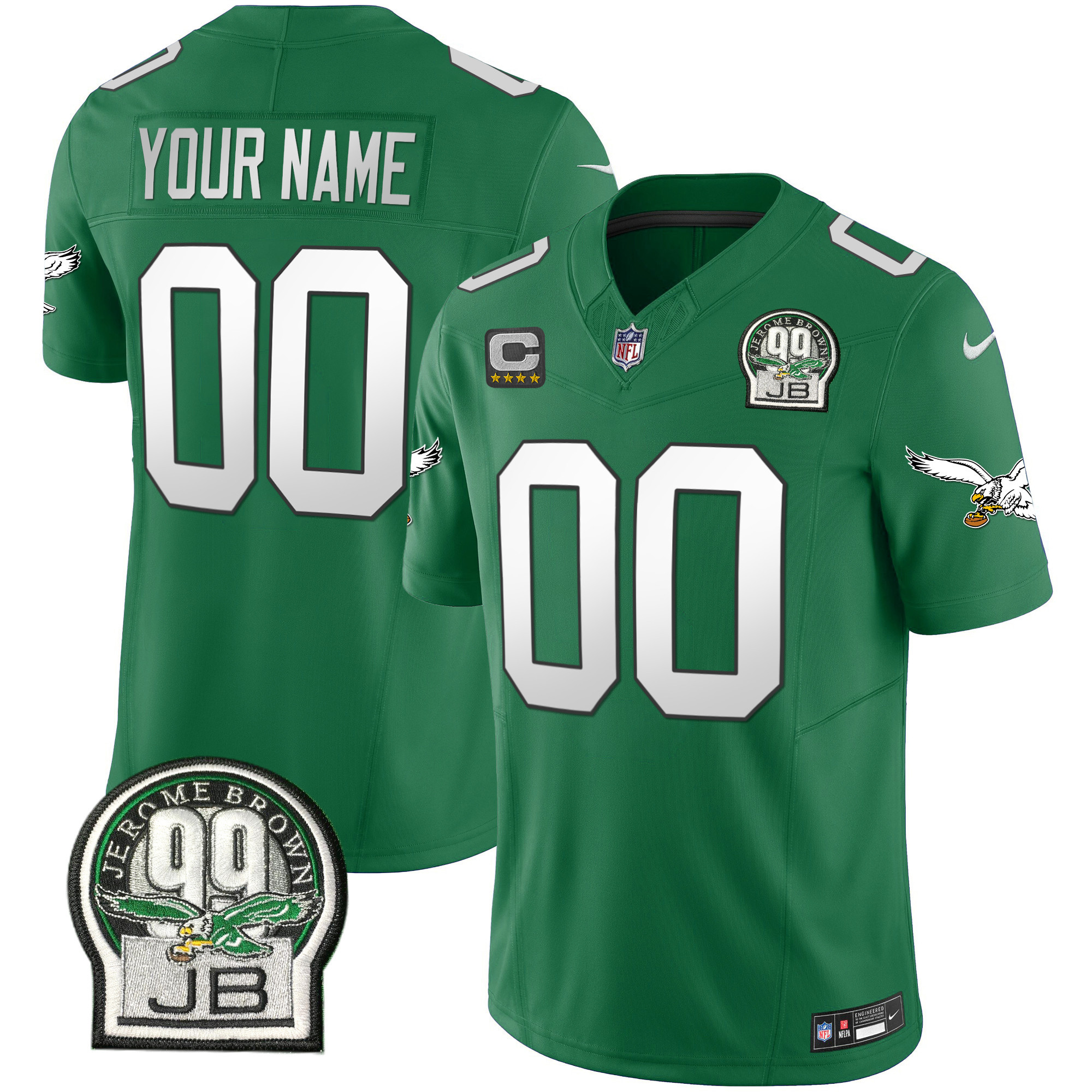 Philadelphia Eagles Jerome Brown Patch Kelly Green Alternate Custom Jersey - All Stitched