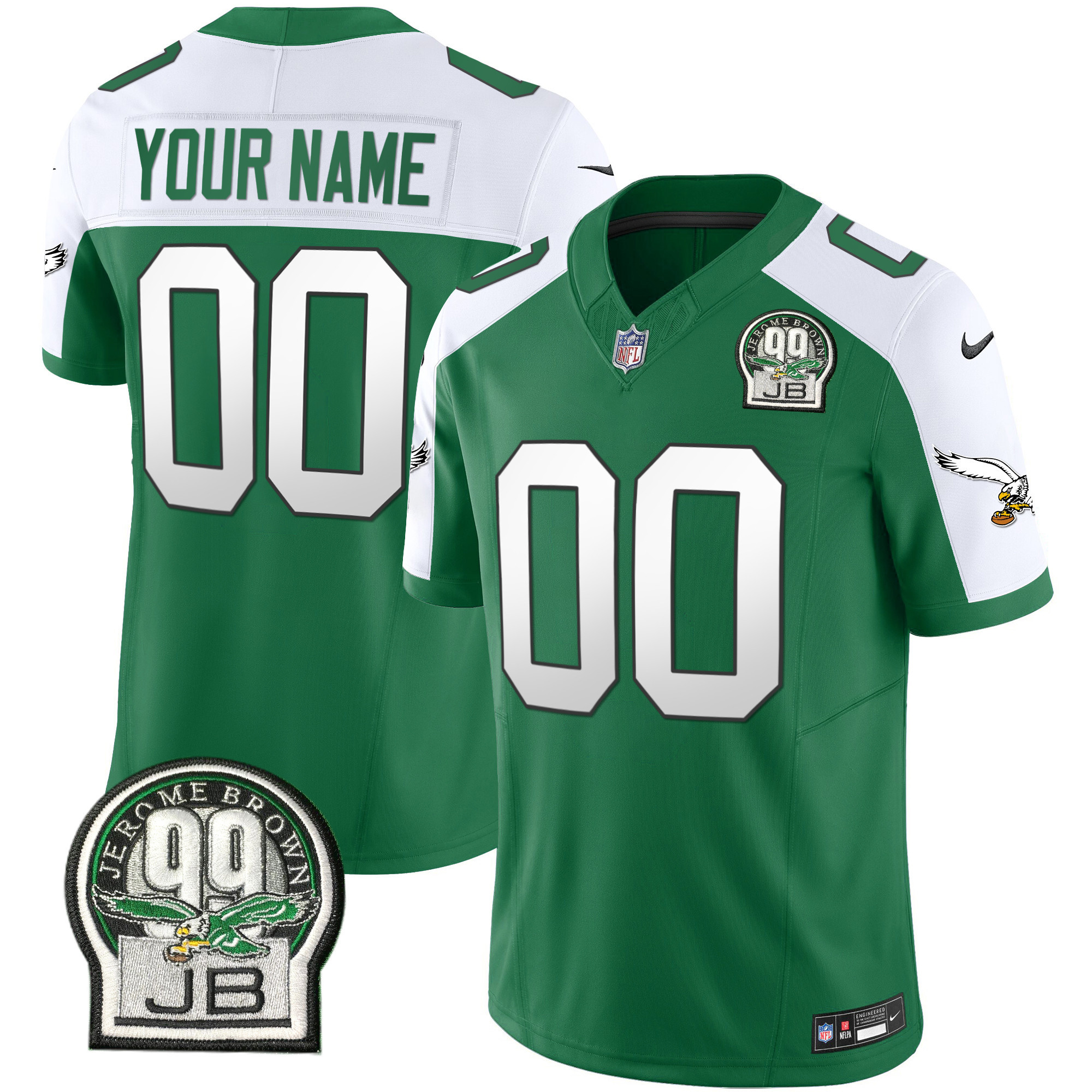Philadelphia Eagles Jerome Brown Patch Kelly Green Alternate Custom Kelly Alternate Jersey - All Stitched