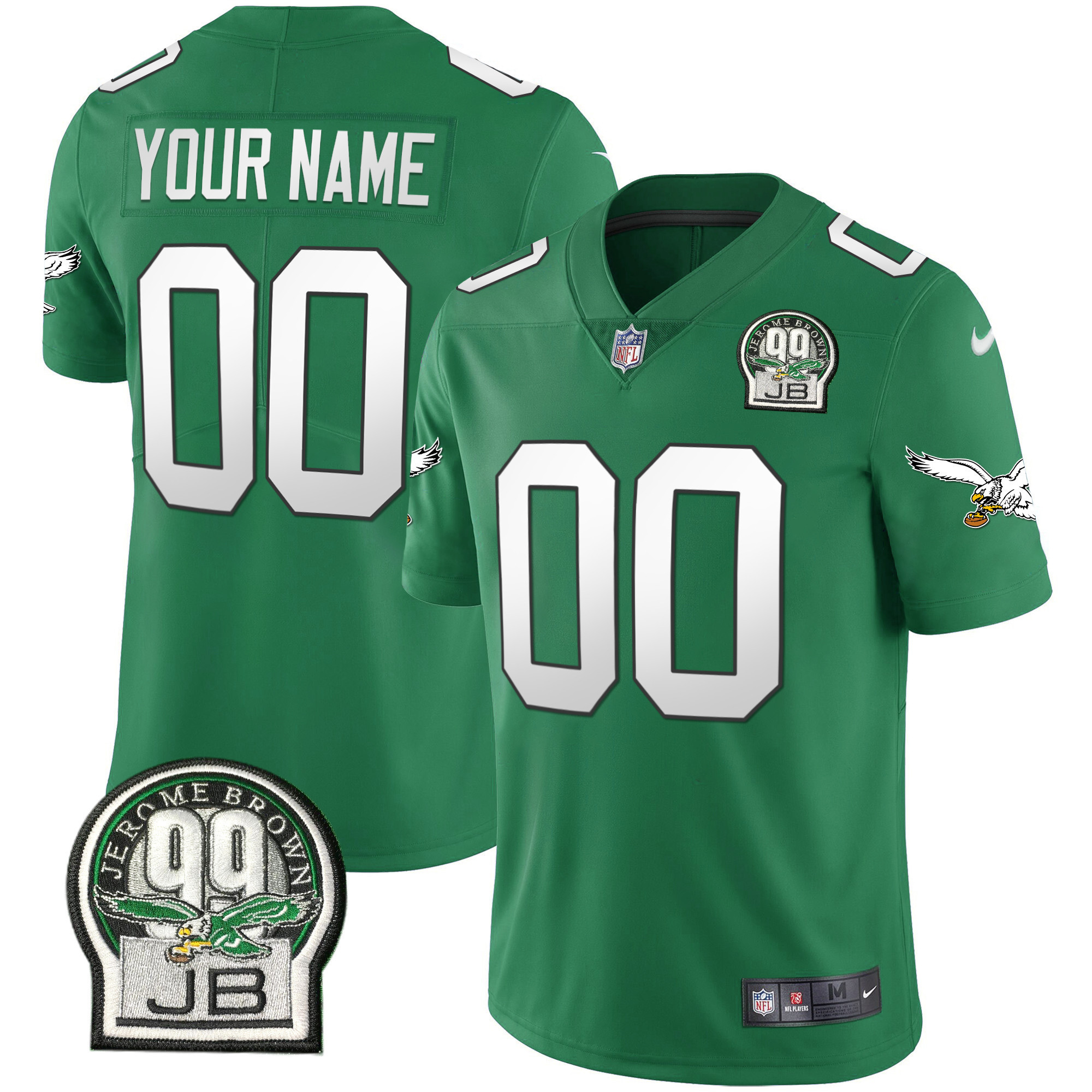 Philadelphia Eagles Jerome Brown Retired Patch Gold & Kelly Custom Kelly Green Jersey - All Stitched