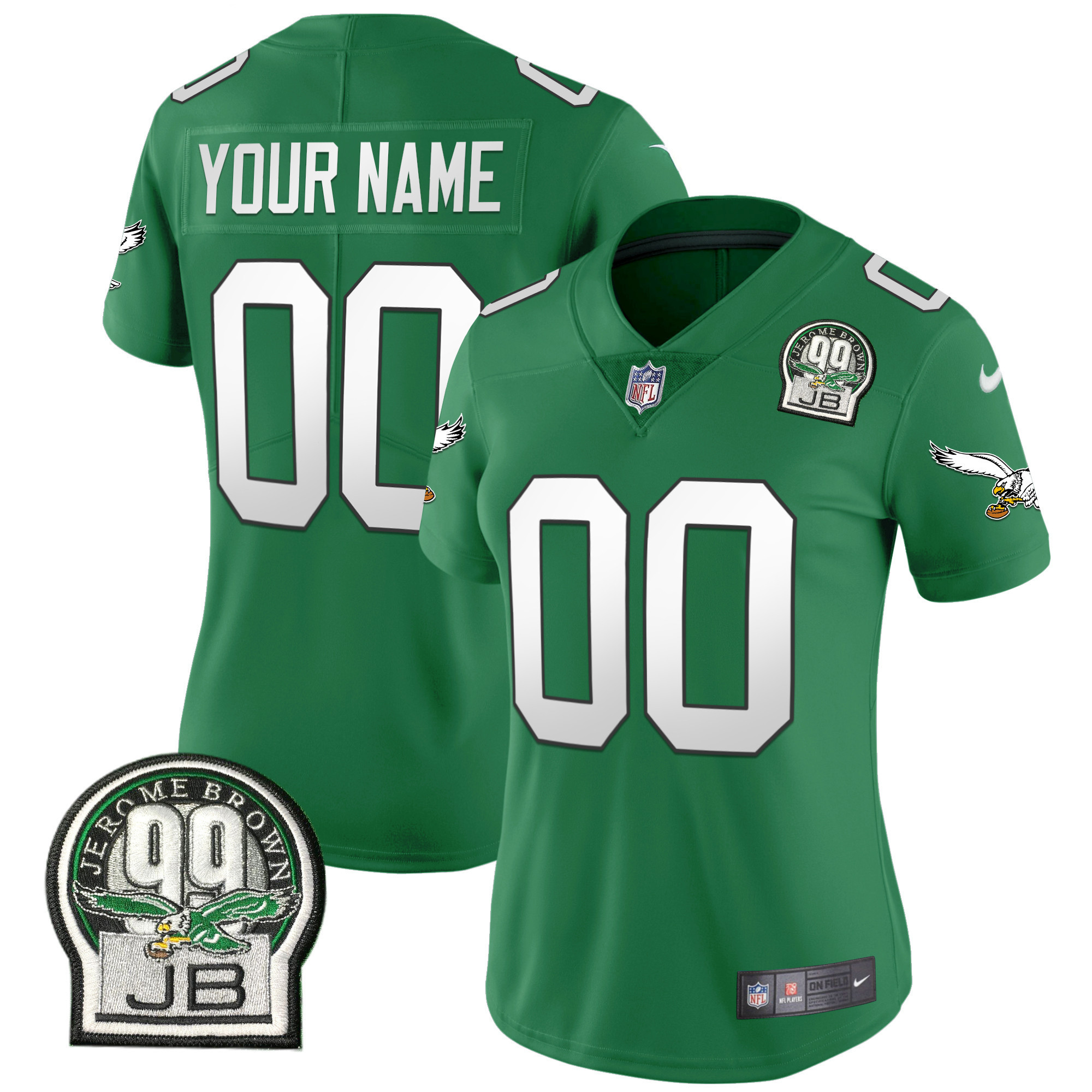 Philadelphia Eagles Jerome Brown Retired Patch Gold & Kelly Custom Kelly Green Jersey - All Stitched