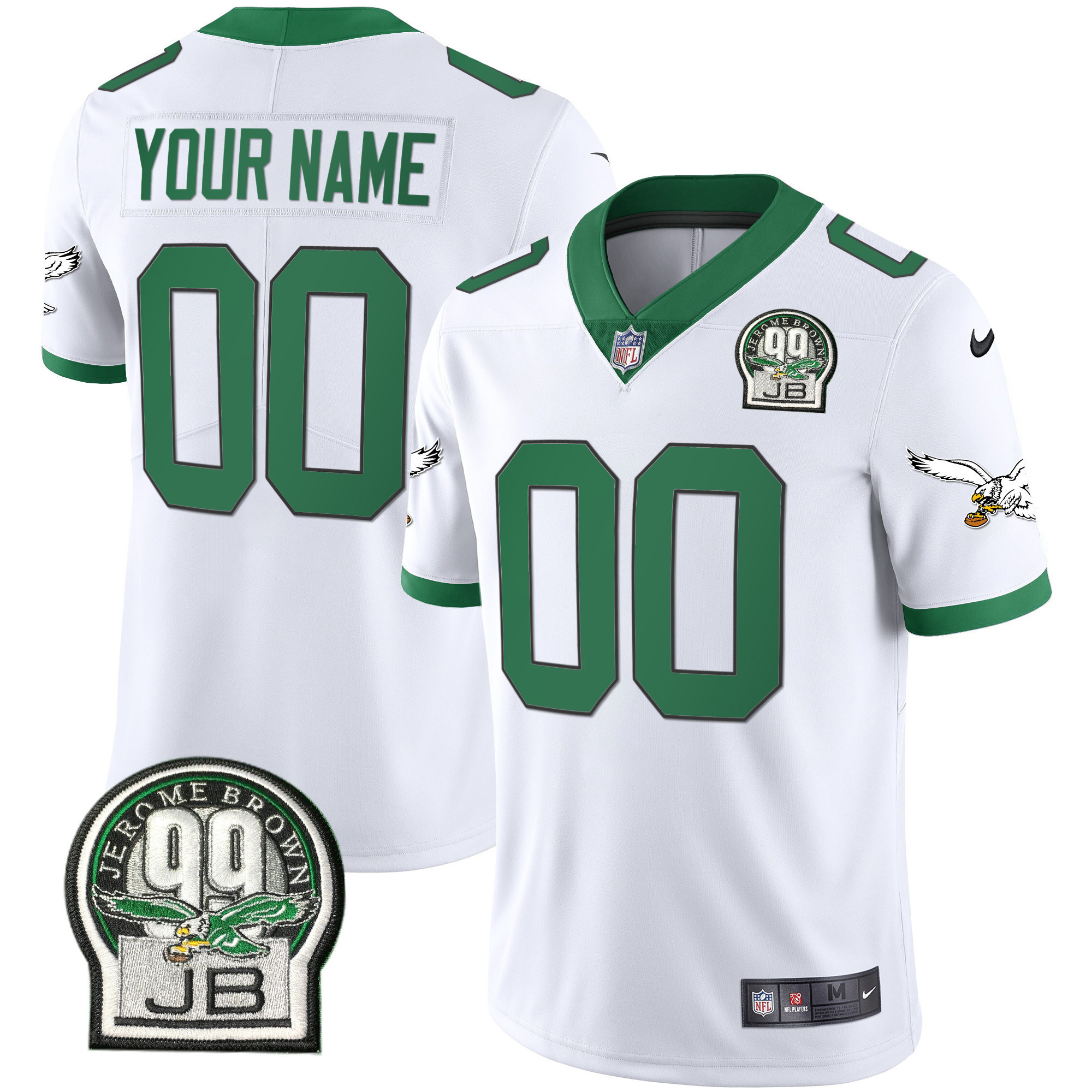 Philadelphia Eagles Jerome Brown Retired Patch Gold & Kelly Custom Kelly White Jersey - All Stitched