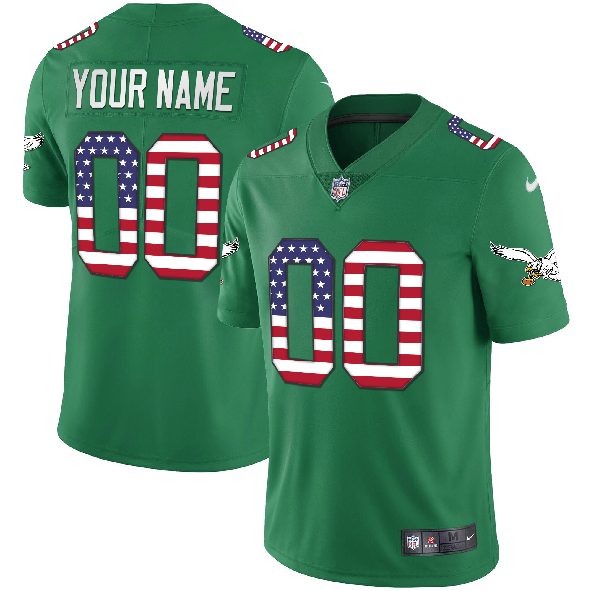 Philadelphia Eagles Kelly Green Gold Flag Vapor Custom Jersey - All Stitched