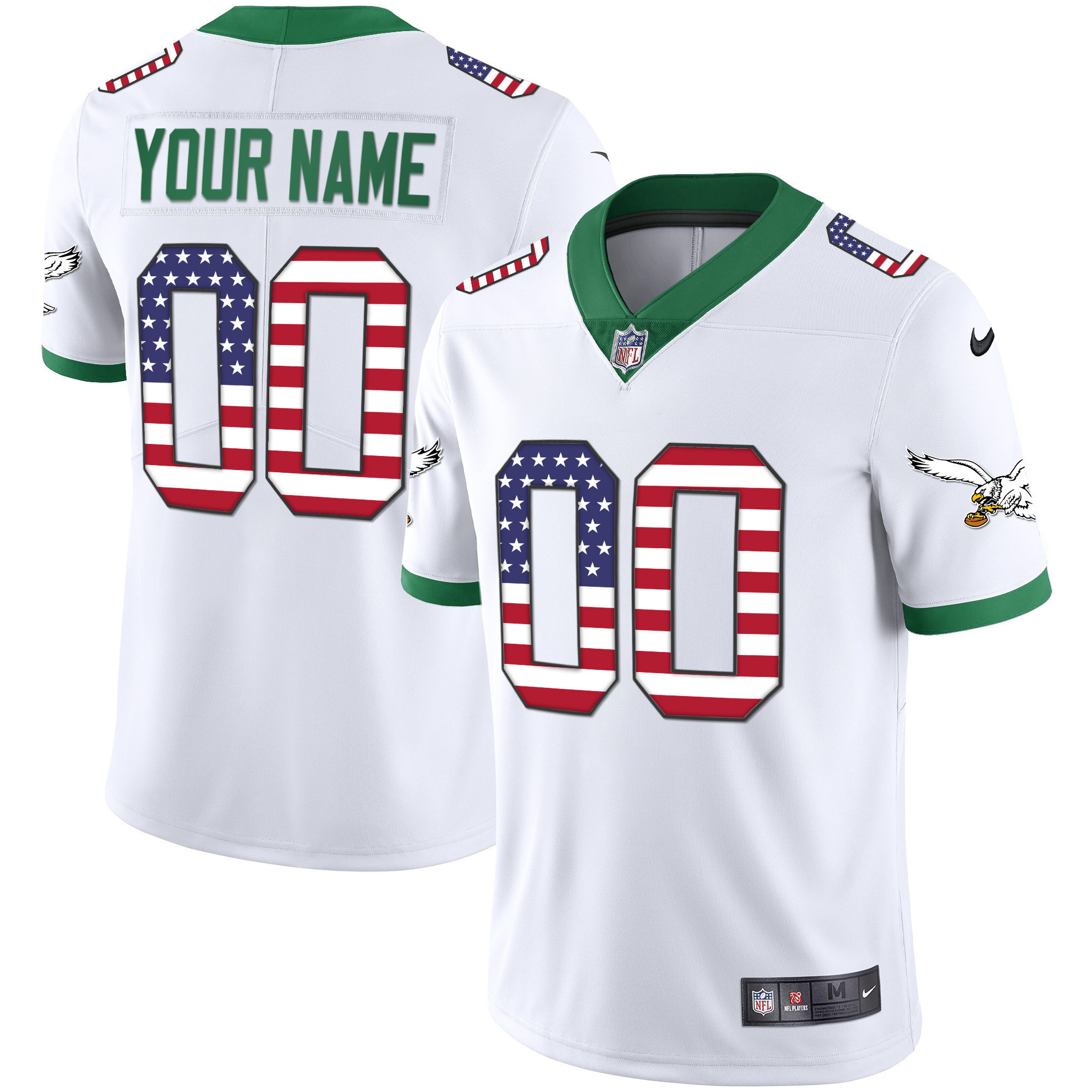 Philadelphia Eagles Kelly Green Gold Flag Vapor Custom Kelly White Jersey - All Stitched