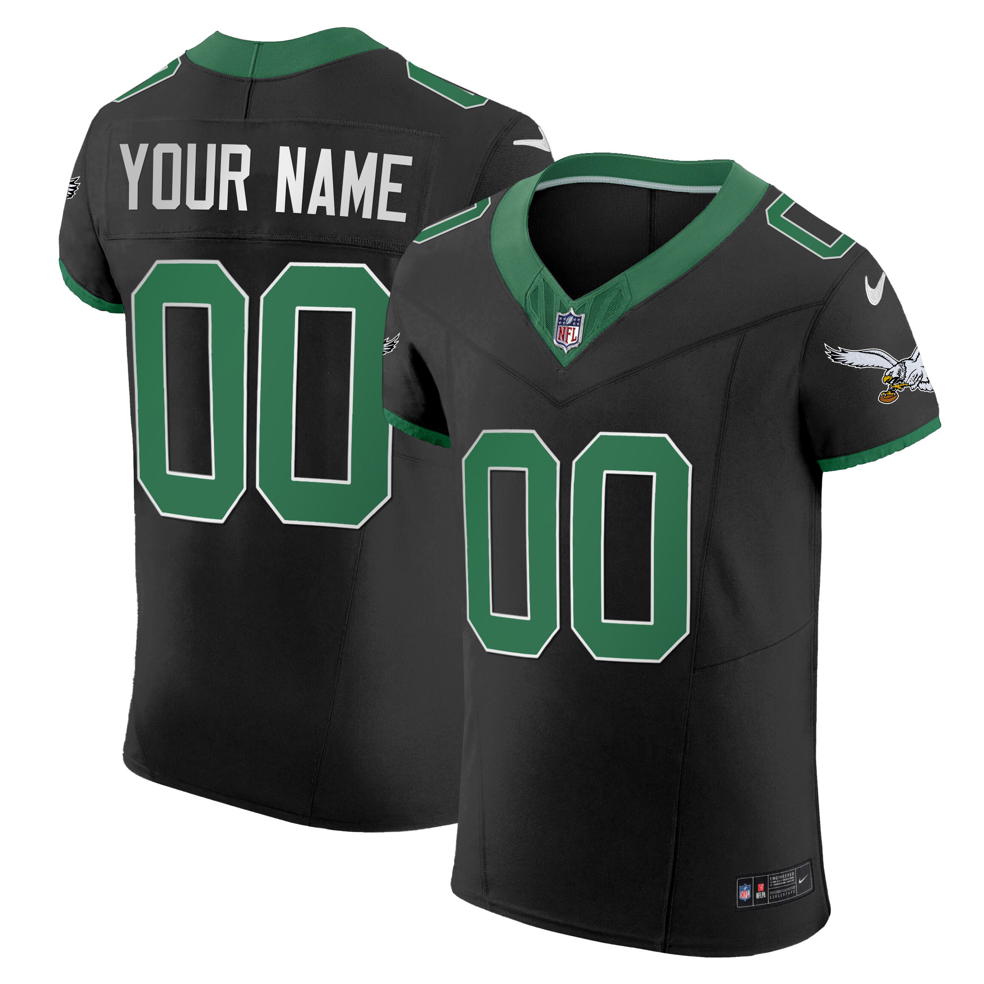 Philadelphia Eagles Kelly Green Vapor Elite Custom Kelly Black Jersey - All Stitched