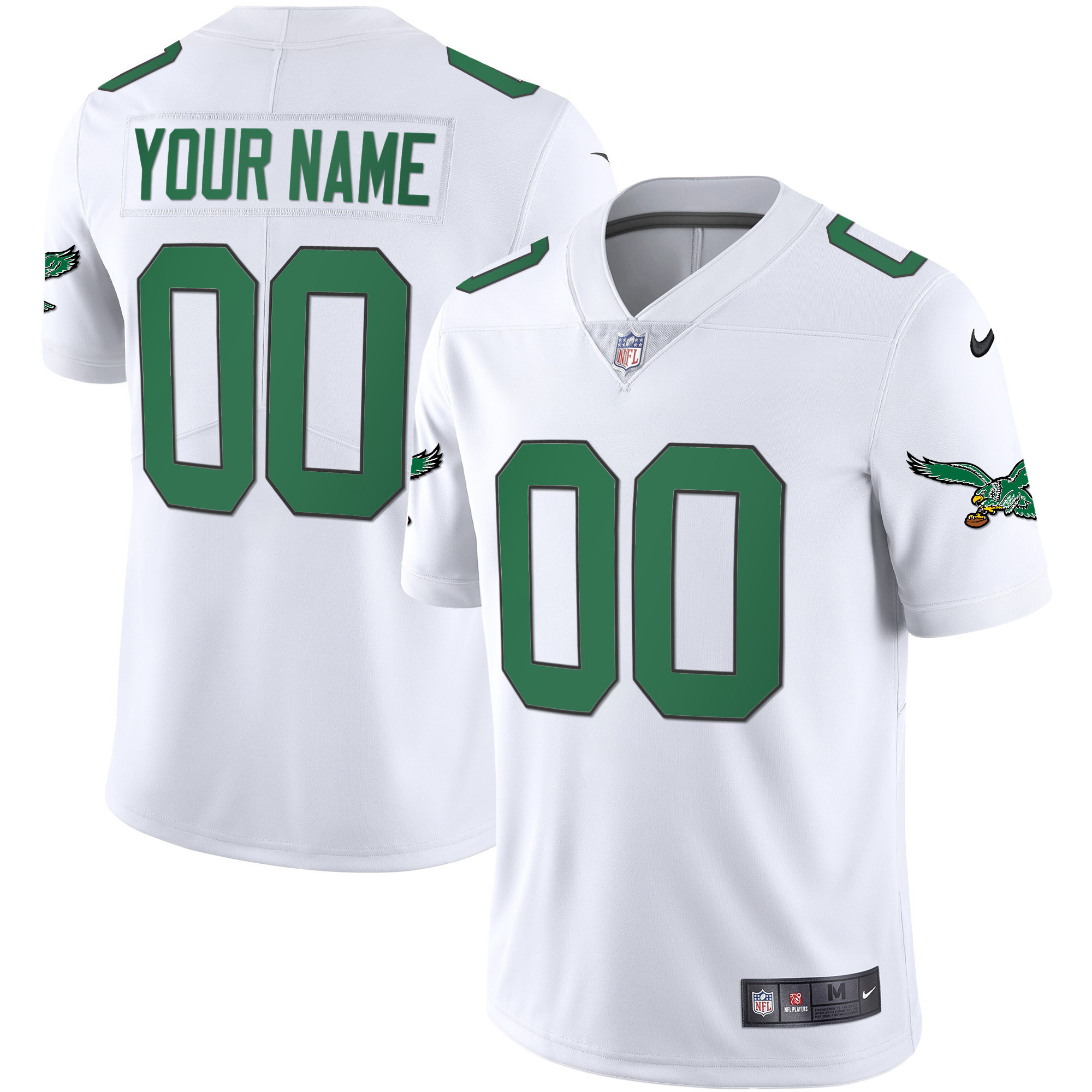 Philadelphia Eagles Kelly Green Vapor Throwback 90s Custom White Jersey - All Stitched
