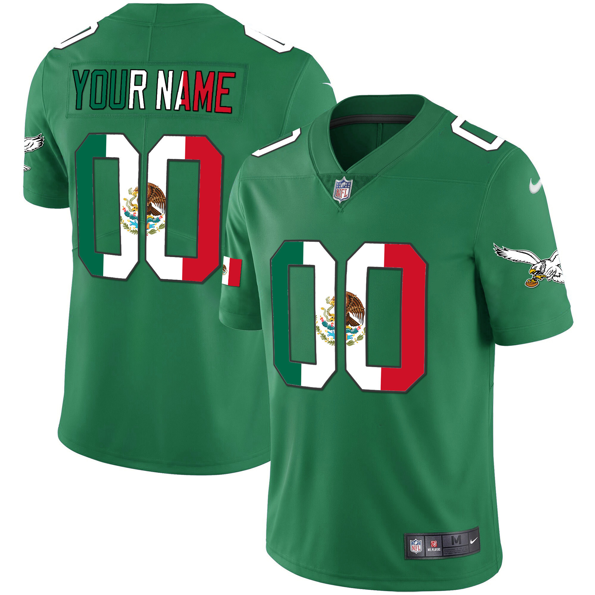 Philadelphia Eagles Mexico Gold & Kelly Vapor Custom Kelly Green Jersey - All Stitched