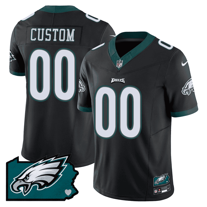 Philadelphia Eagles Pennsylvania State Map Patch Custom Black Jersey - All Stitched