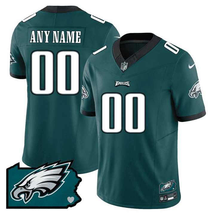 Philadelphia Eagles Pennsylvania State Map Patch Custom Green Jersey - All Stitched