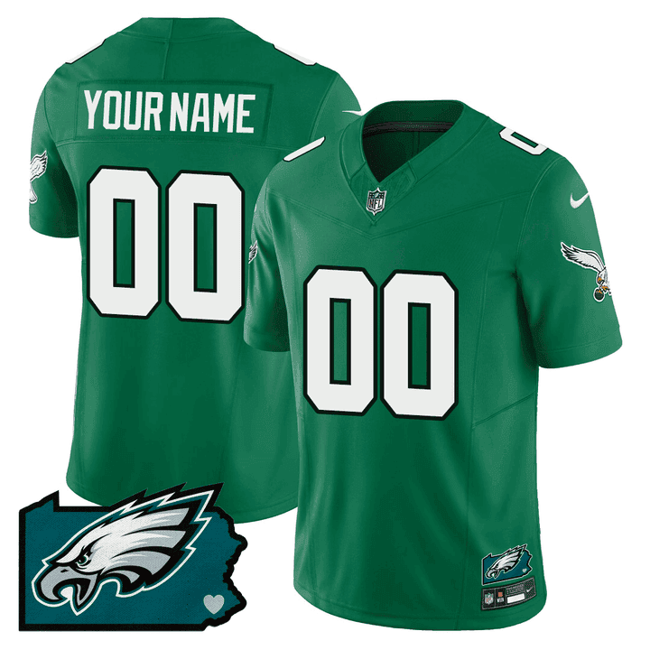 Philadelphia Eagles Pennsylvania State Map Patch Custom Kelly Green Jersey - All Stitched