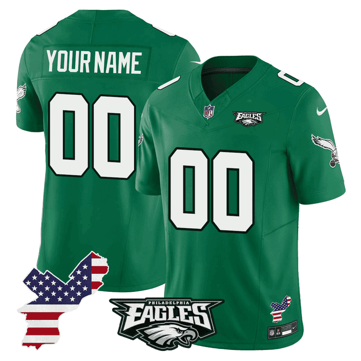 Philadelphia Eagles Philadelphia Patch Custom Green Jersey - All Stitched