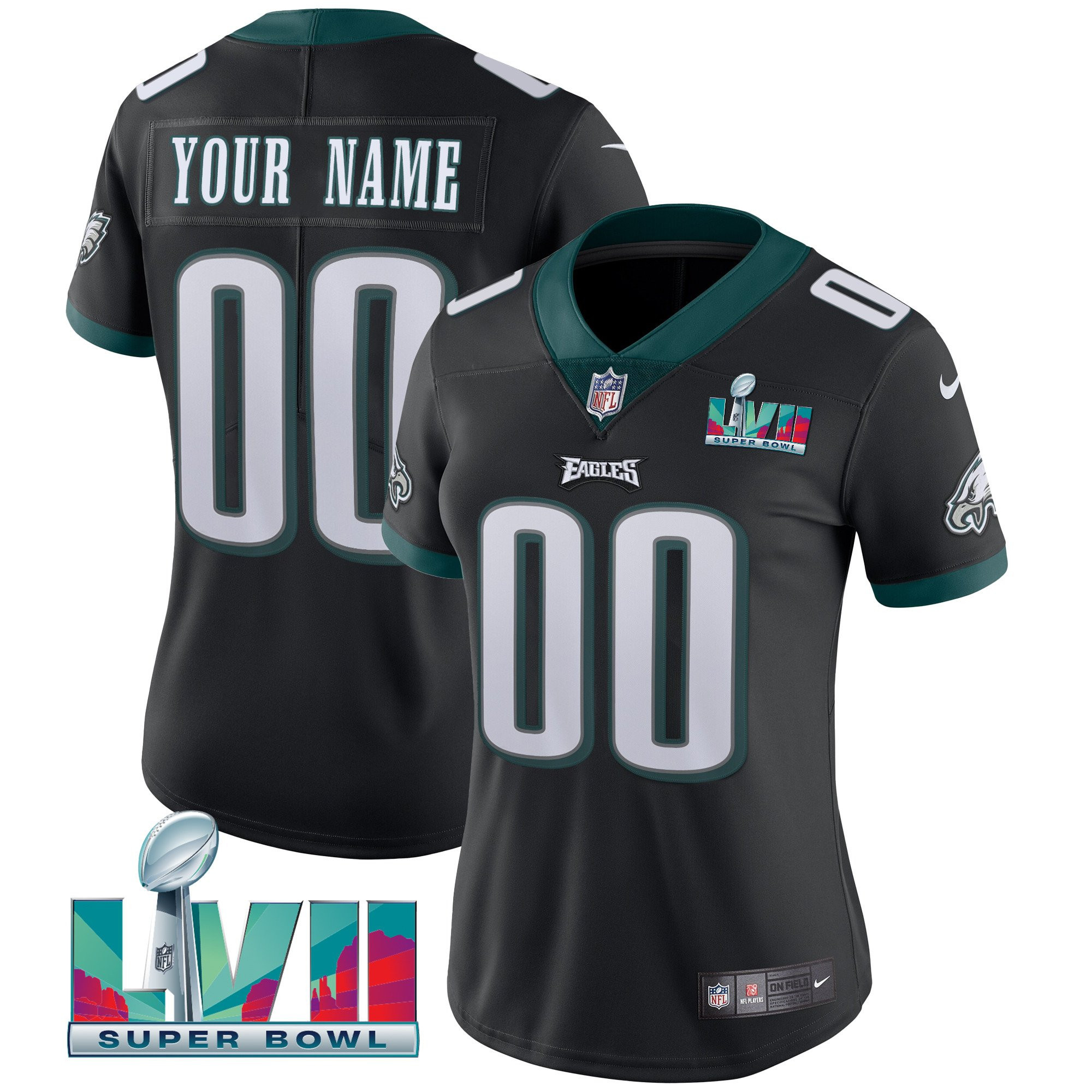 Philadelphia Eagles Super Bowl Custom Patch Vapor Black Jersey - All Stitched
