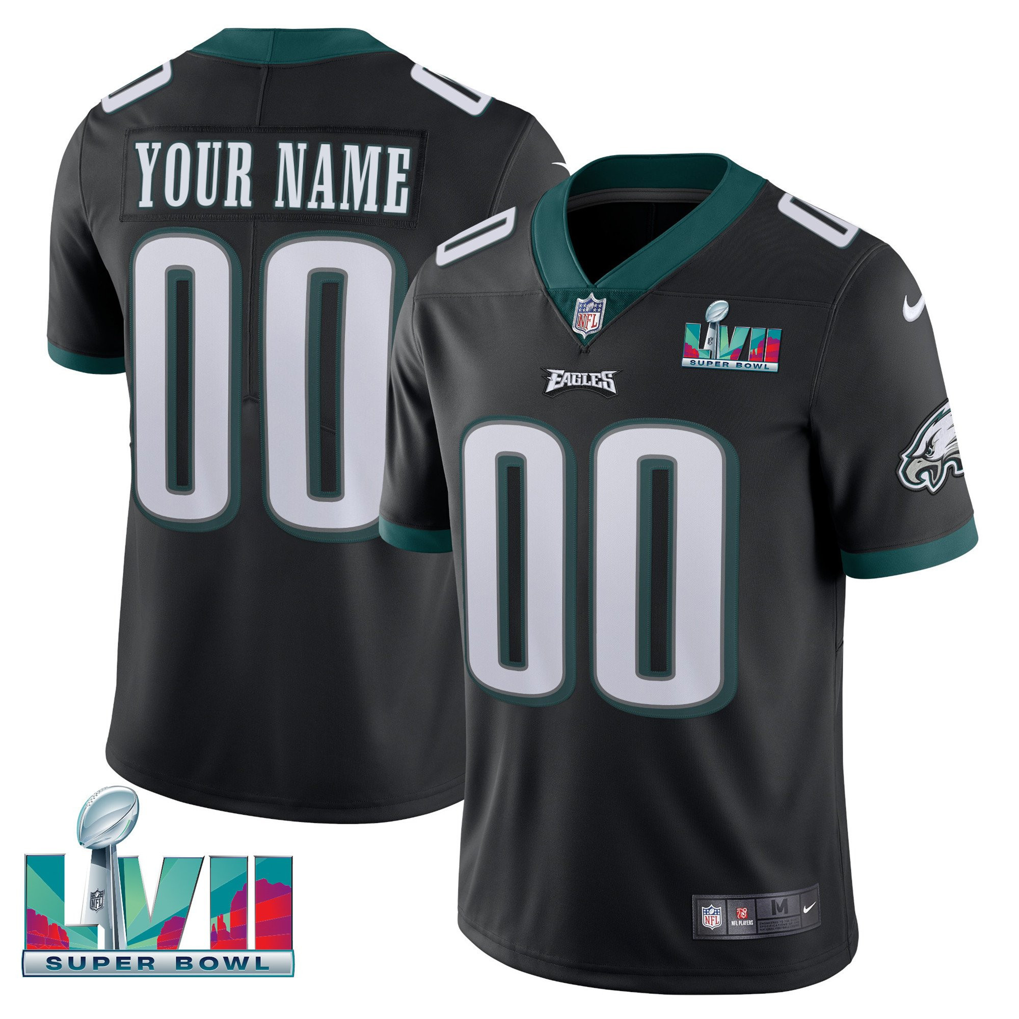 Philadelphia Eagles Super Bowl Custom Patch Vapor Black Jersey - All Stitched