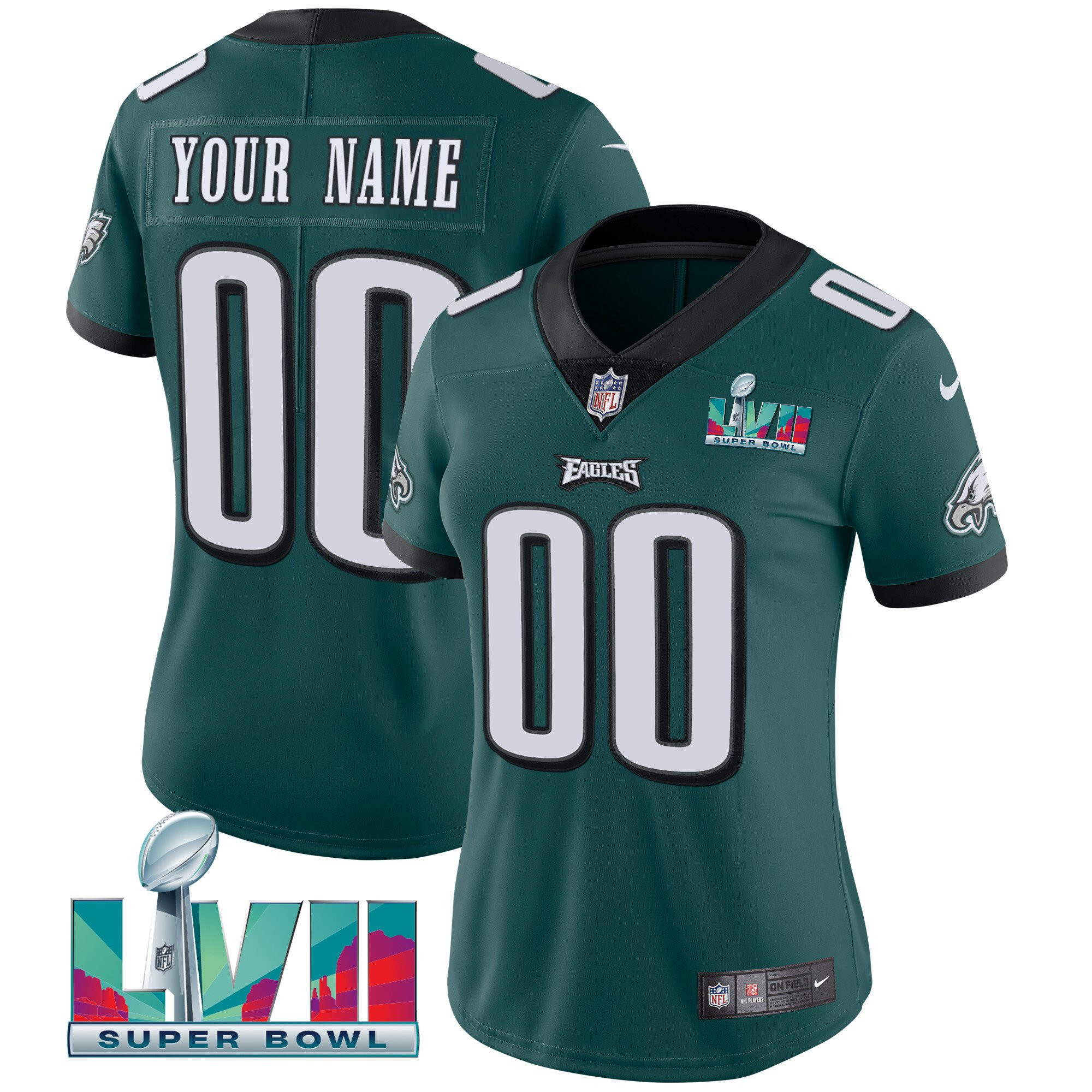 Philadelphia Eagles Super Bowl Custom Patch Vapor Midnight Green Jersey - All Stitched
