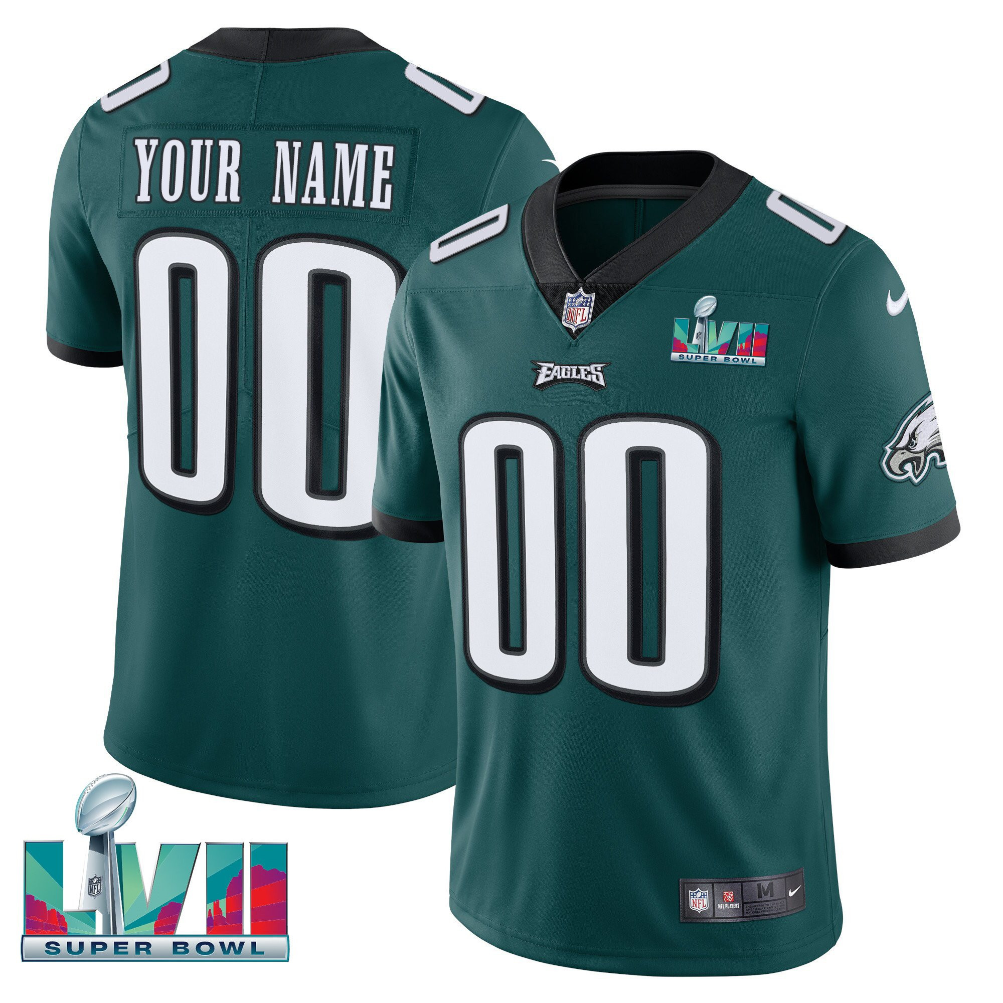 Philadelphia Eagles Super Bowl Custom Patch Vapor Midnight Green Jersey - All Stitched