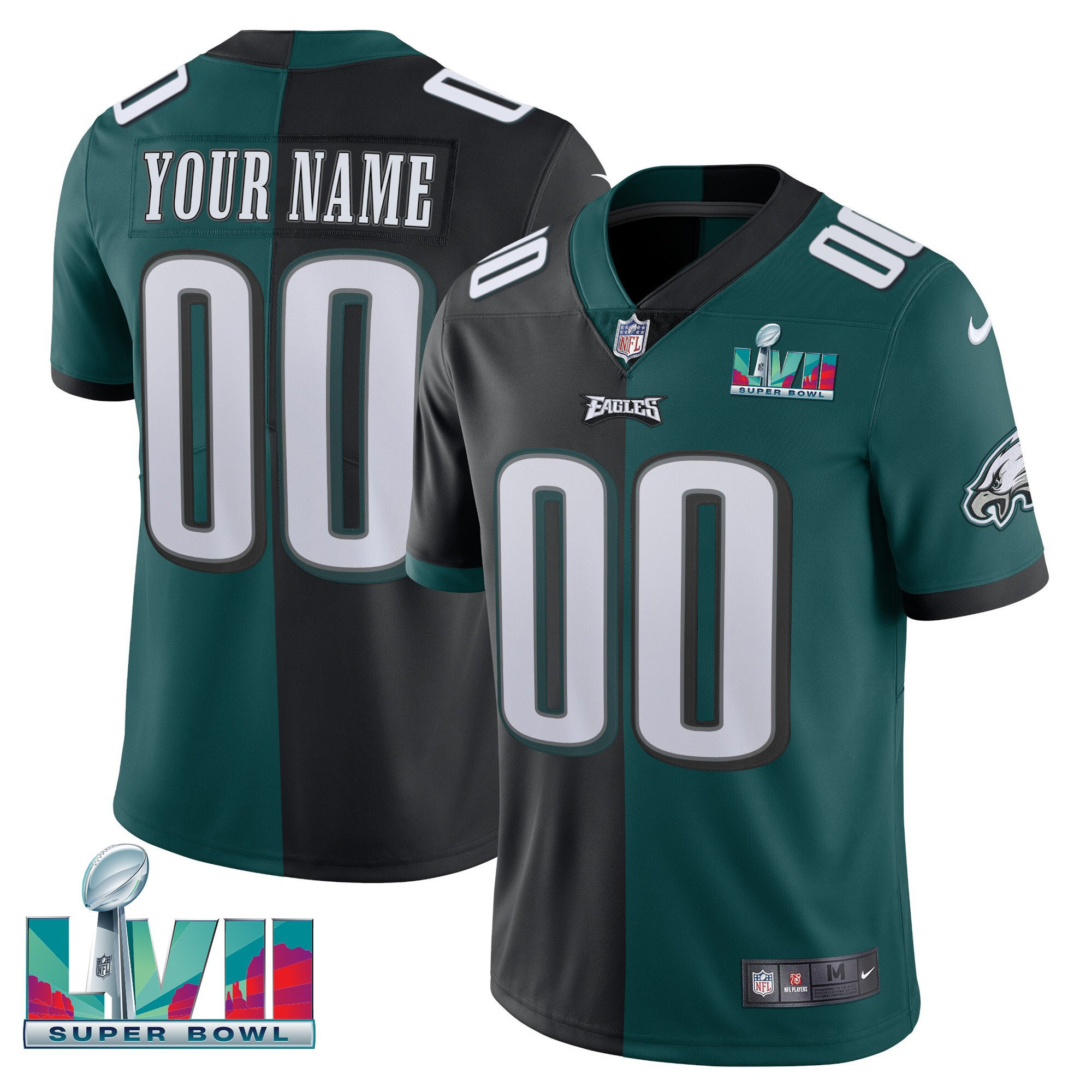 Philadelphia Eagles Super Bowl Custom Patch Vapor Split Black Green Jersey - All Stitched
