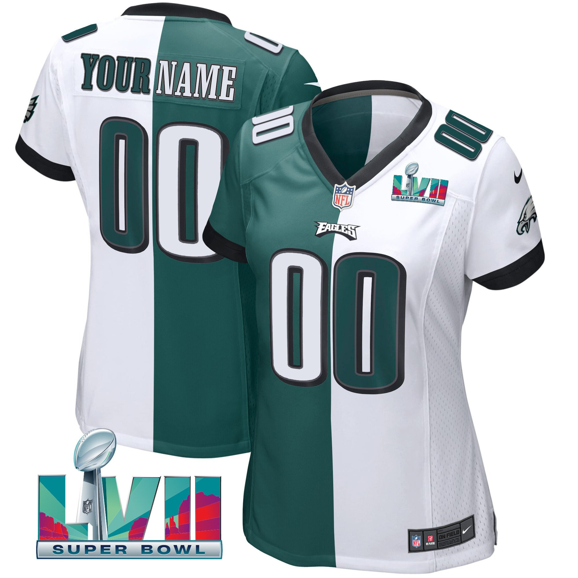 Philadelphia Eagles Super Bowl Custom Patch Vapor Split Jersey - All Stitched