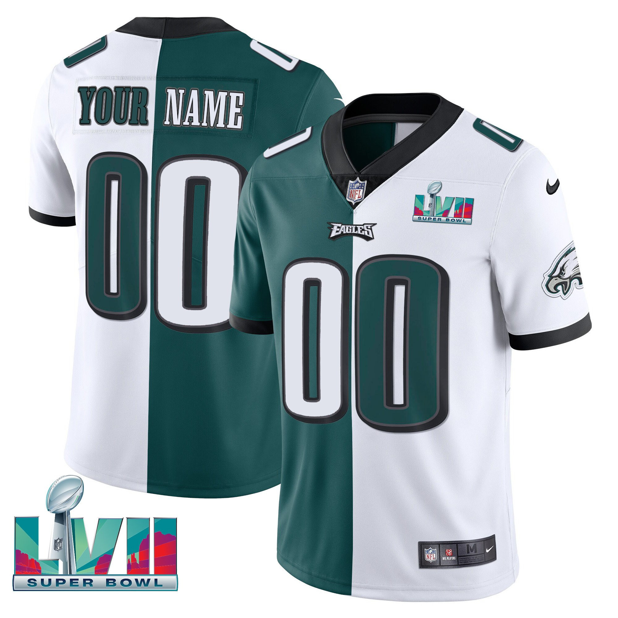Philadelphia Eagles Super Bowl Custom Patch Vapor Split Jersey - All Stitched
