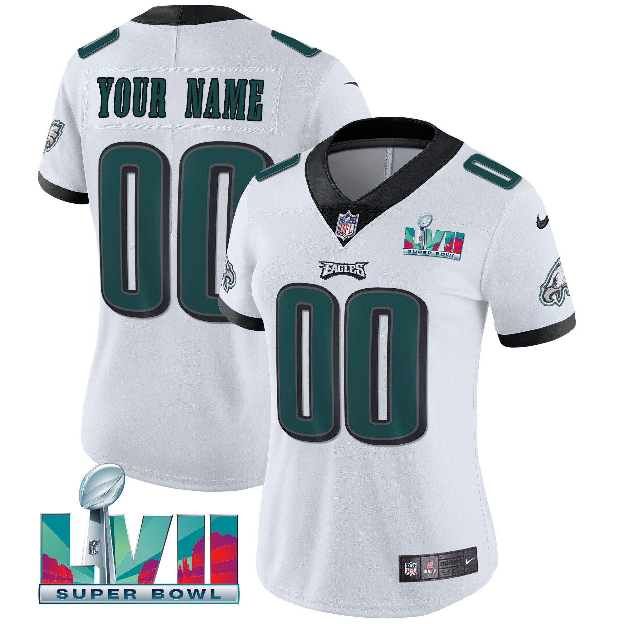 Philadelphia Eagles Super Bowl Custom Patch Vapor White Jersey - All Stitched