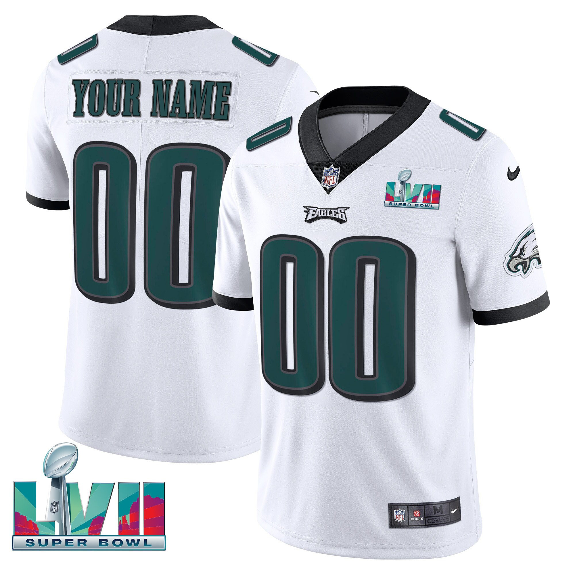 Philadelphia Eagles Super Bowl Custom Patch Vapor White Jersey - All Stitched