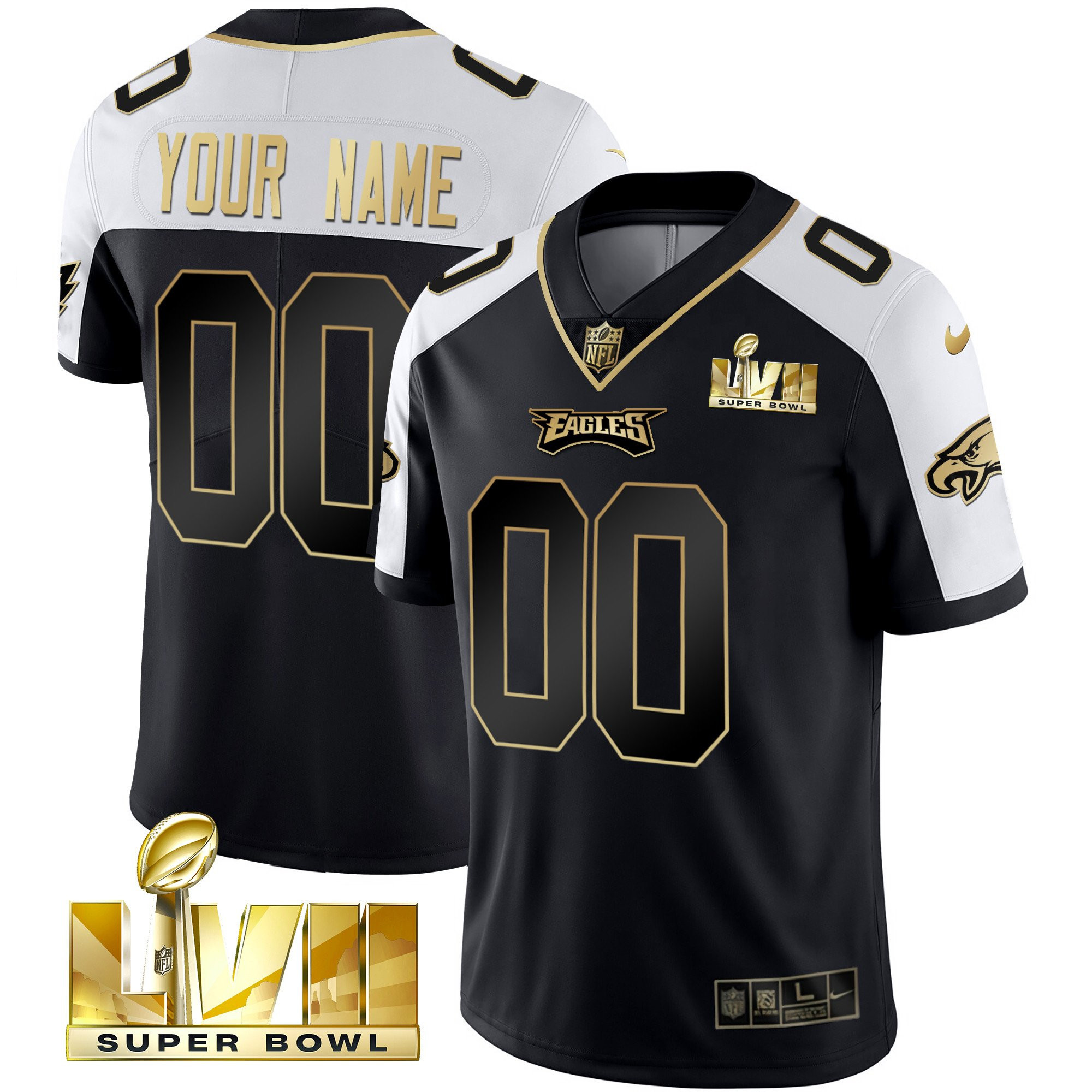 Philadelphia Eagles Super Bowl Gold Custom Vapor Alternate Jersey - All Stitched