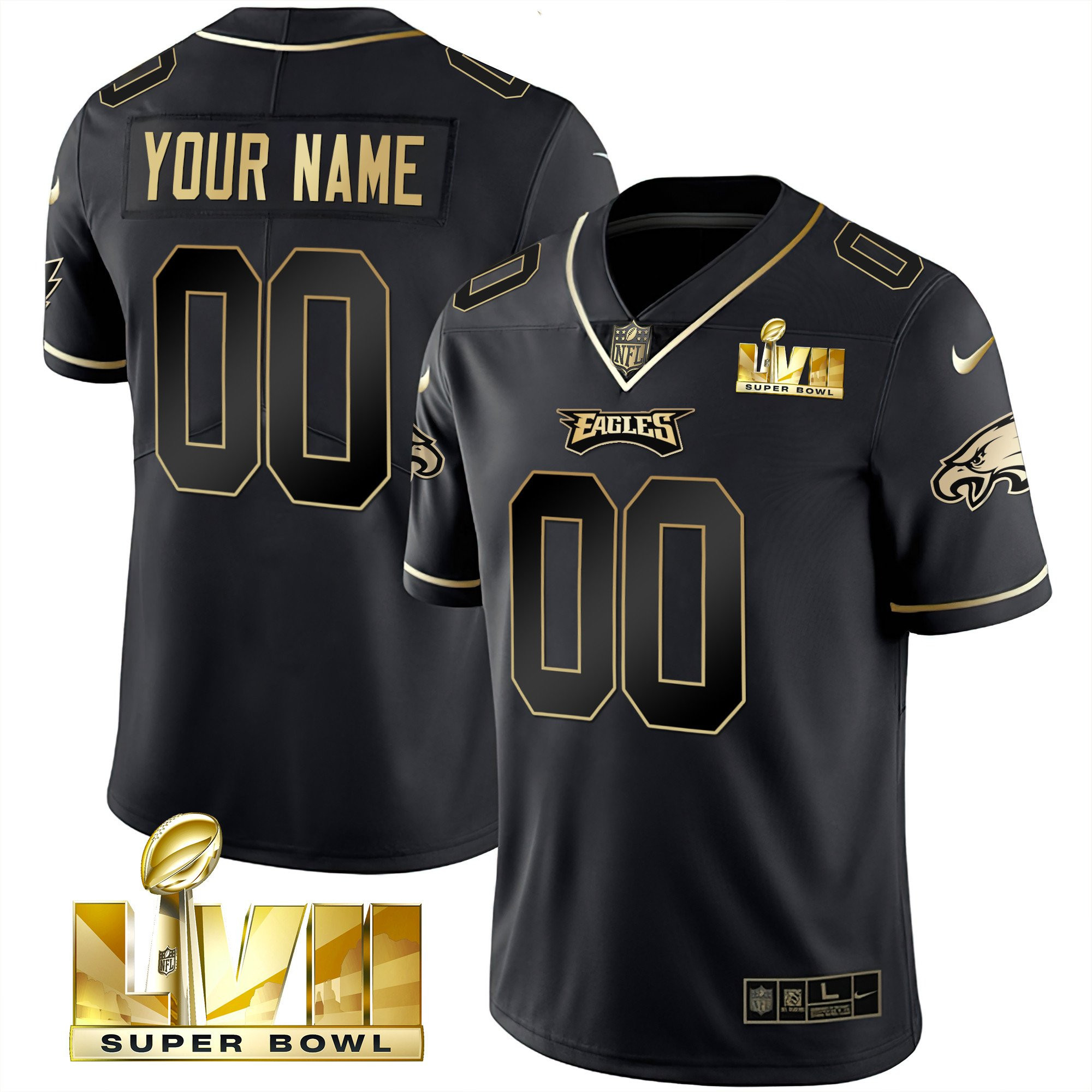 Philadelphia Eagles Super Bowl Gold Custom Vapor Black Gold Jersey - All Stitched
