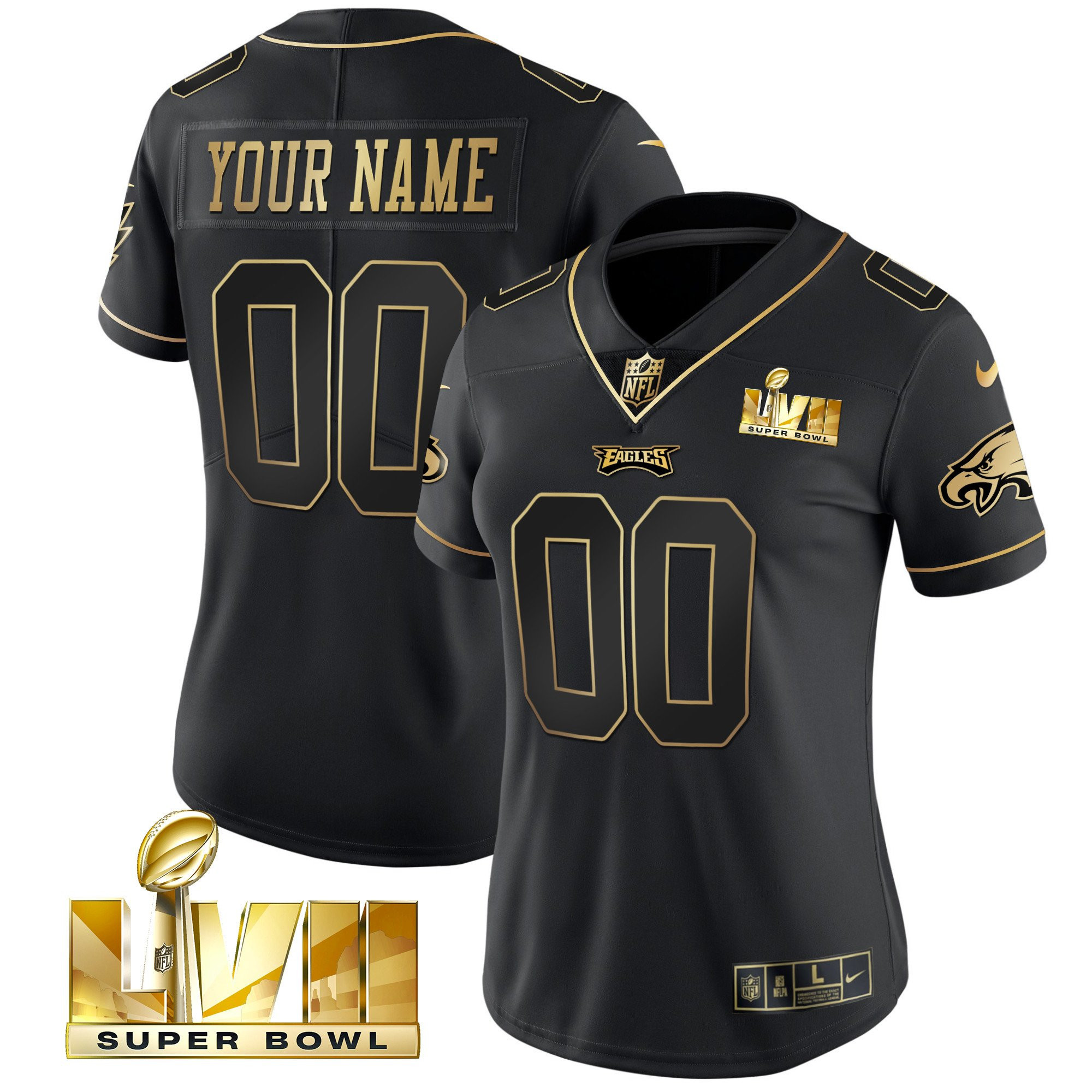 Philadelphia Eagles Super Bowl Gold Custom Vapor Black Gold Jersey - All Stitched