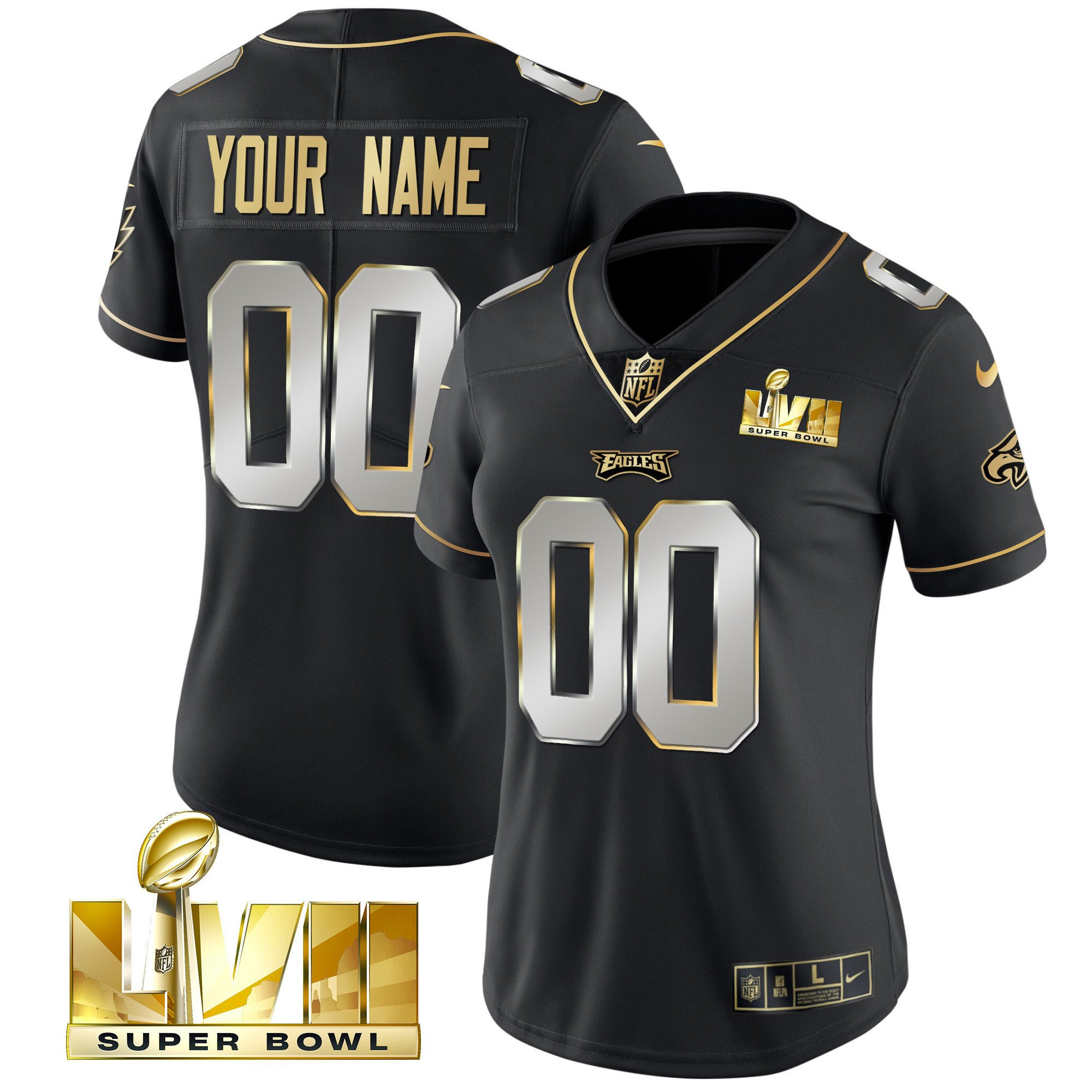 Philadelphia Eagles Super Bowl Gold Custom Vapor Black Limited Jersey - All Stitched